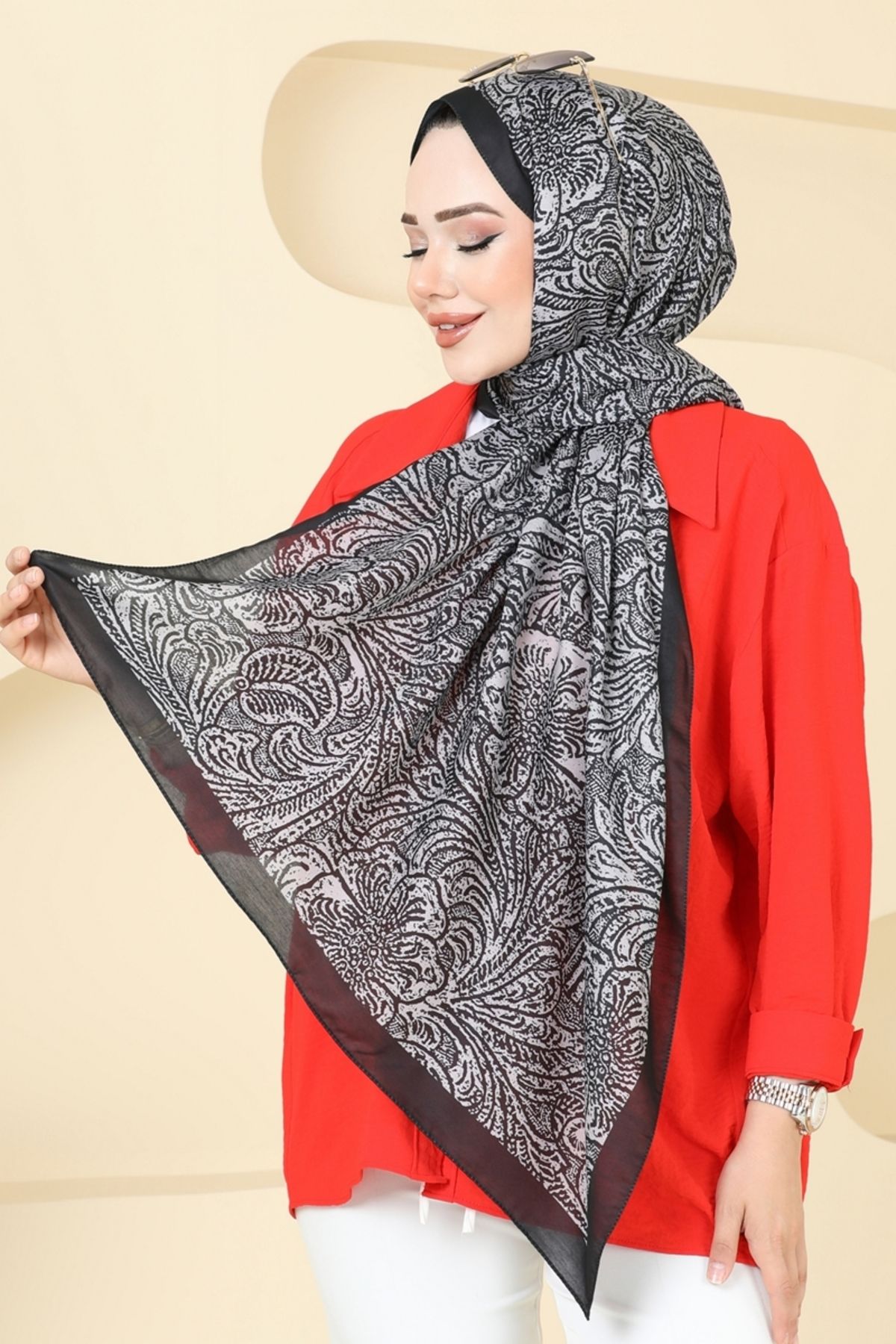 Modaselvim Desenli Soft Şal Serisi 146IPK758 Vizyon&Siyah