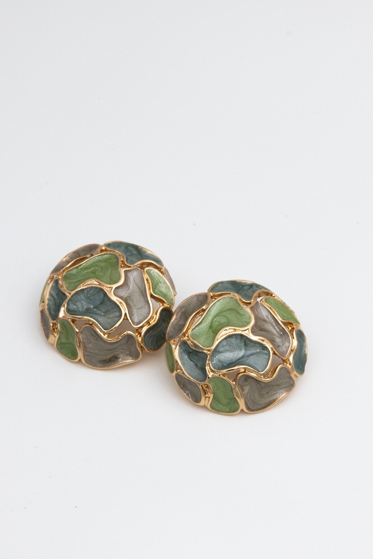 Limosse Jewelry Moss Bloom Gold Çerçeveli Dokulu Çelik Küpe