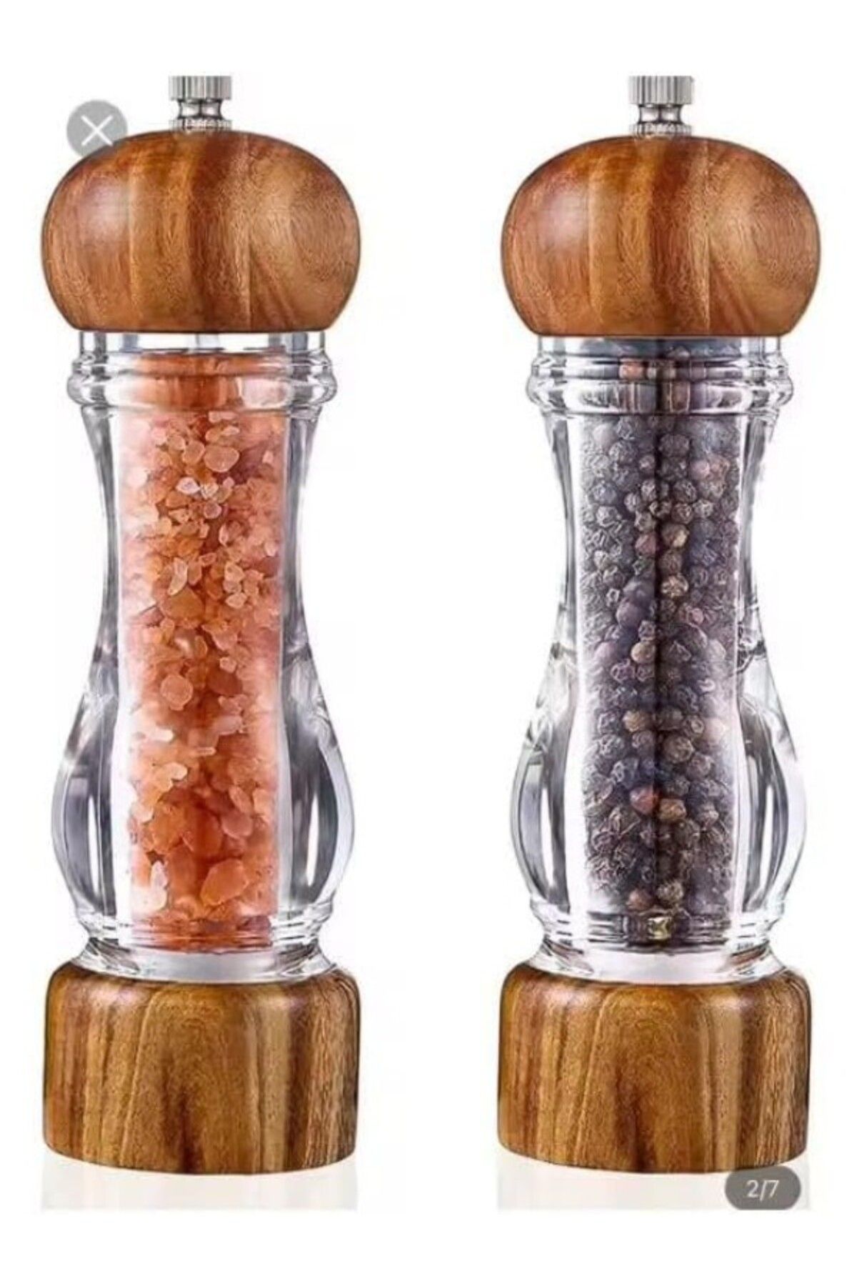 ShopZum Orret Home 2 Adet Ahşap Kapaklı Bambu Ve Akasya Ağacı Şeffaf Akrilik Tuz Ve Karabiber Baharat