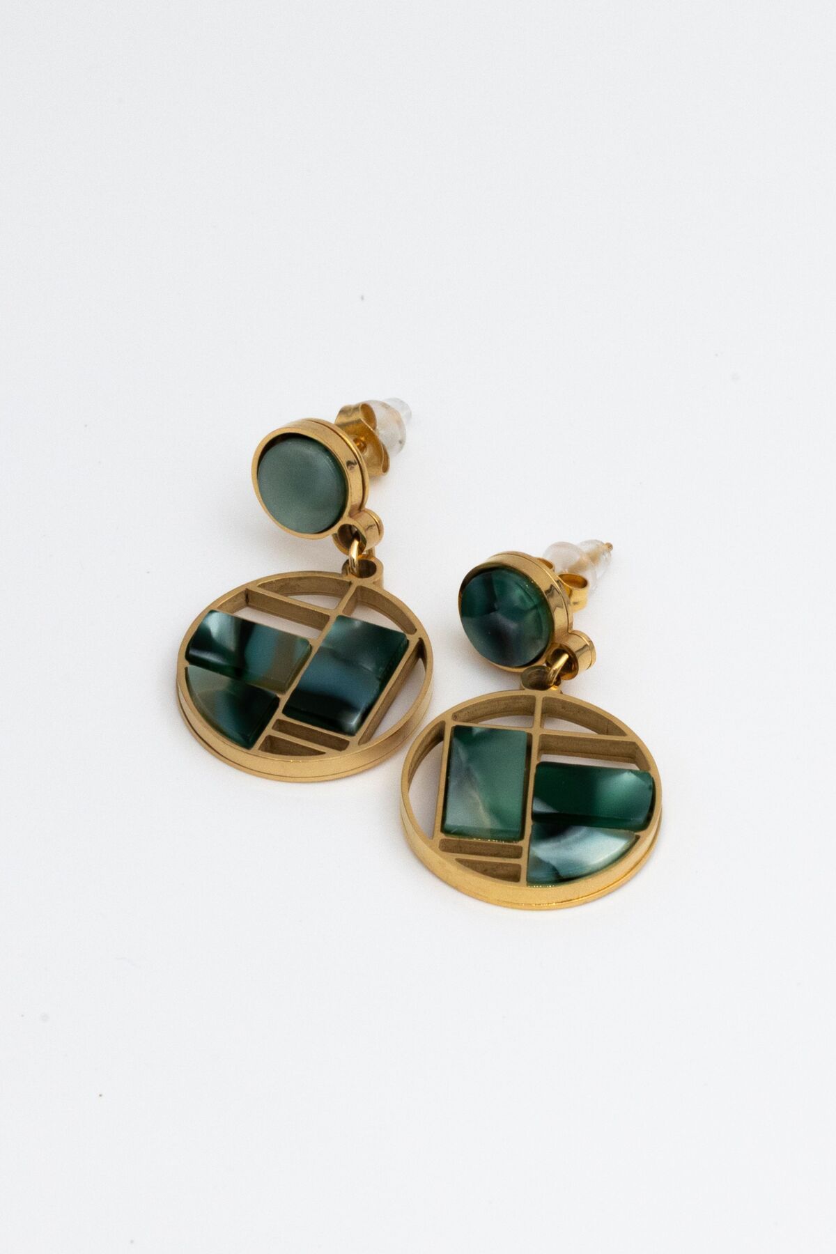 Limosse Jewelry Vienna Geometrik Yeşil Çelik Küpe