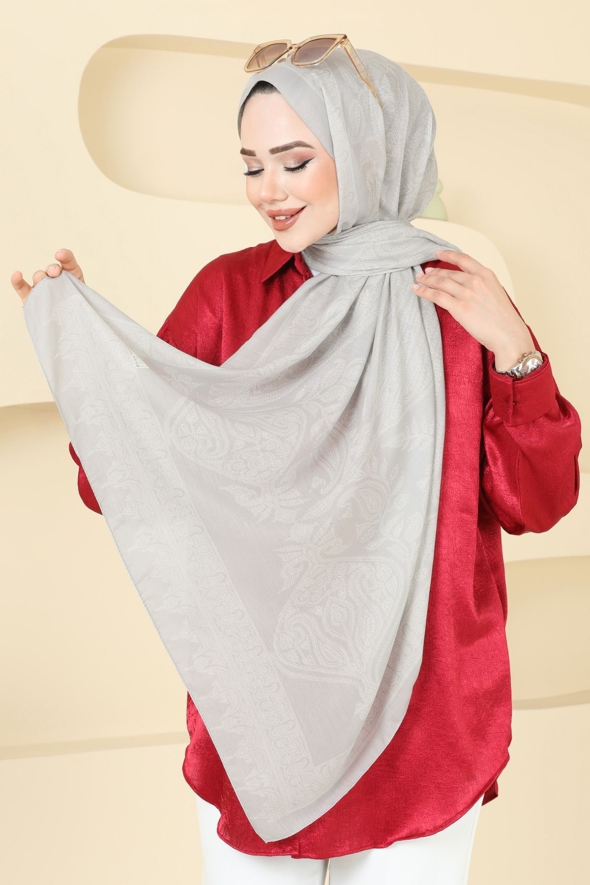 Modaselvim Etnik Desen Soft Şal Serisi 148IPK758 Gümüş