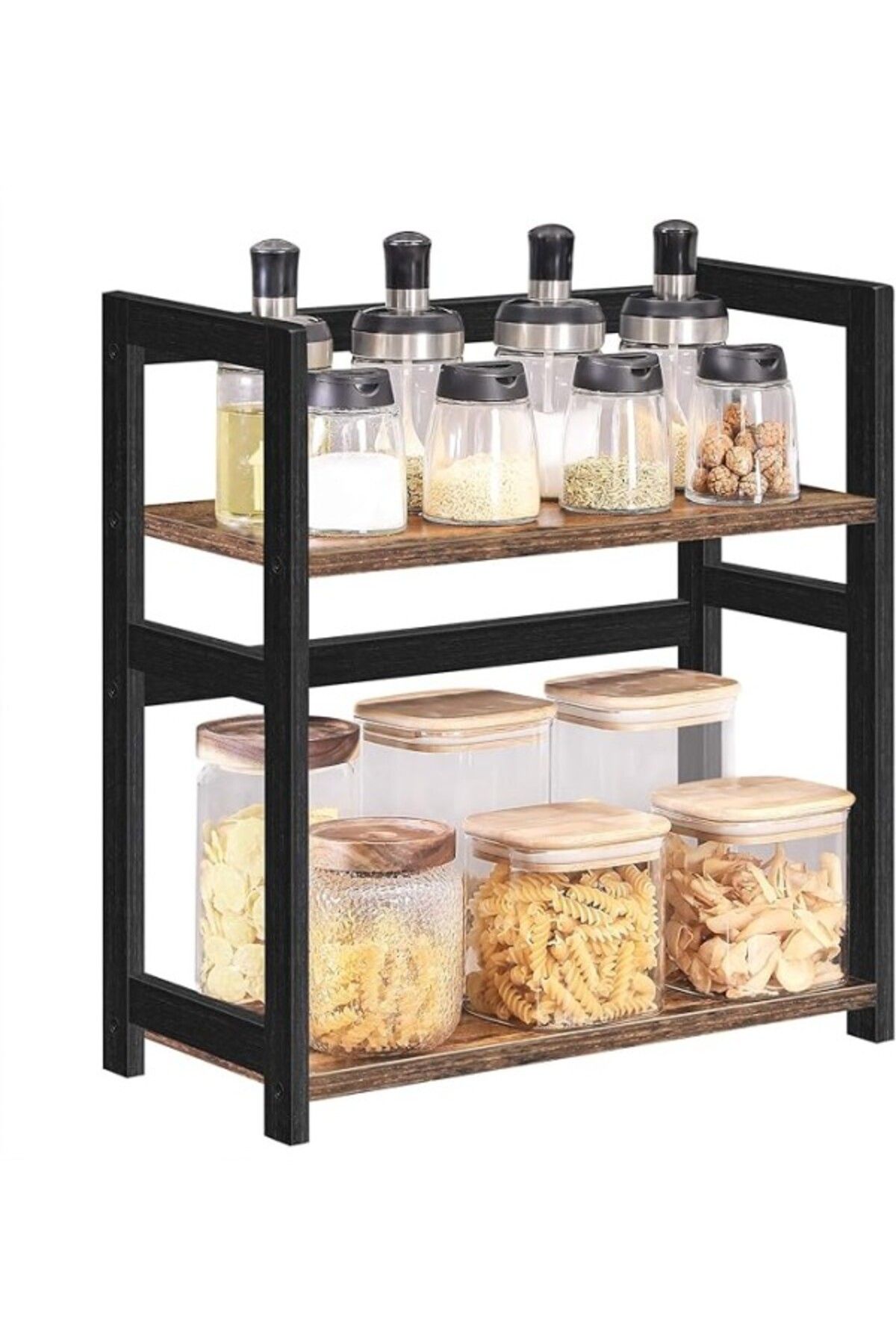ShopZum Songmics 2 Seviyeli Baharat Rafı, Mutfak Rafı, Tezgah Için, Baharatlar Için Depolama, Bambu Çerçeve