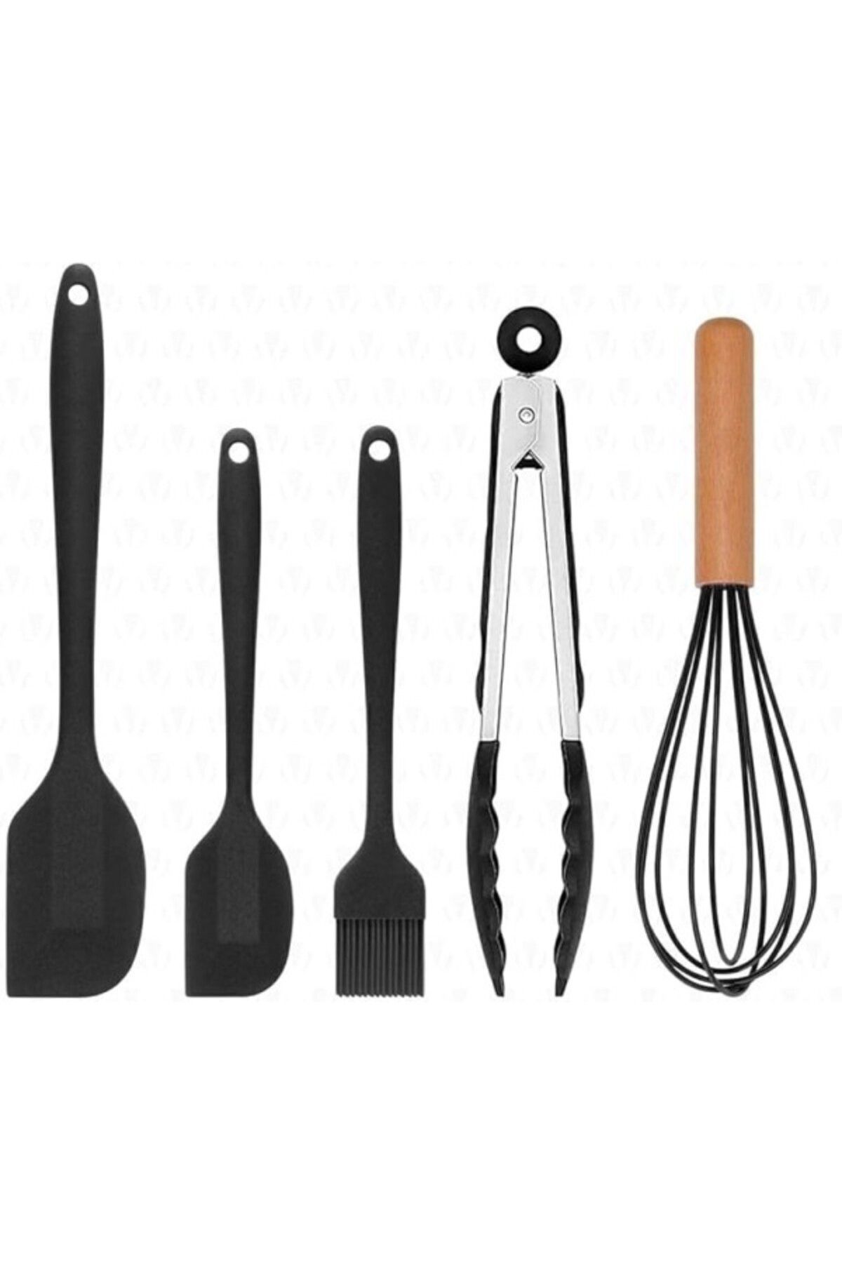 ShopZum Valletta Fugazi Isıya Dayanıklı Yanmaz Yapışmaz Silikon Spatula Seti 5 Parça Siyah