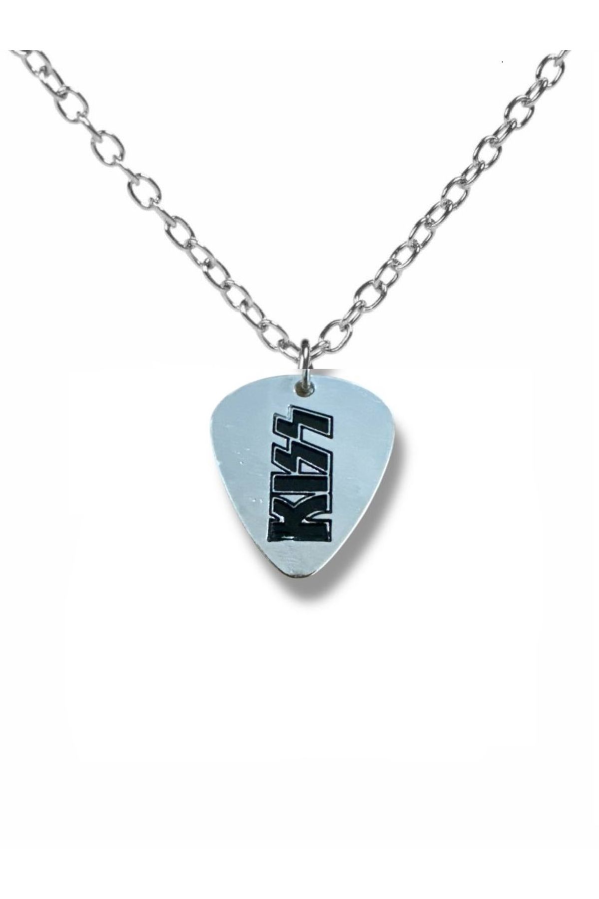 Herşey Nota KISS Rock Grubu Pena Şeklinde Çift Taraflı Rock İşaretli Metal Zincirli Unisex Kolye