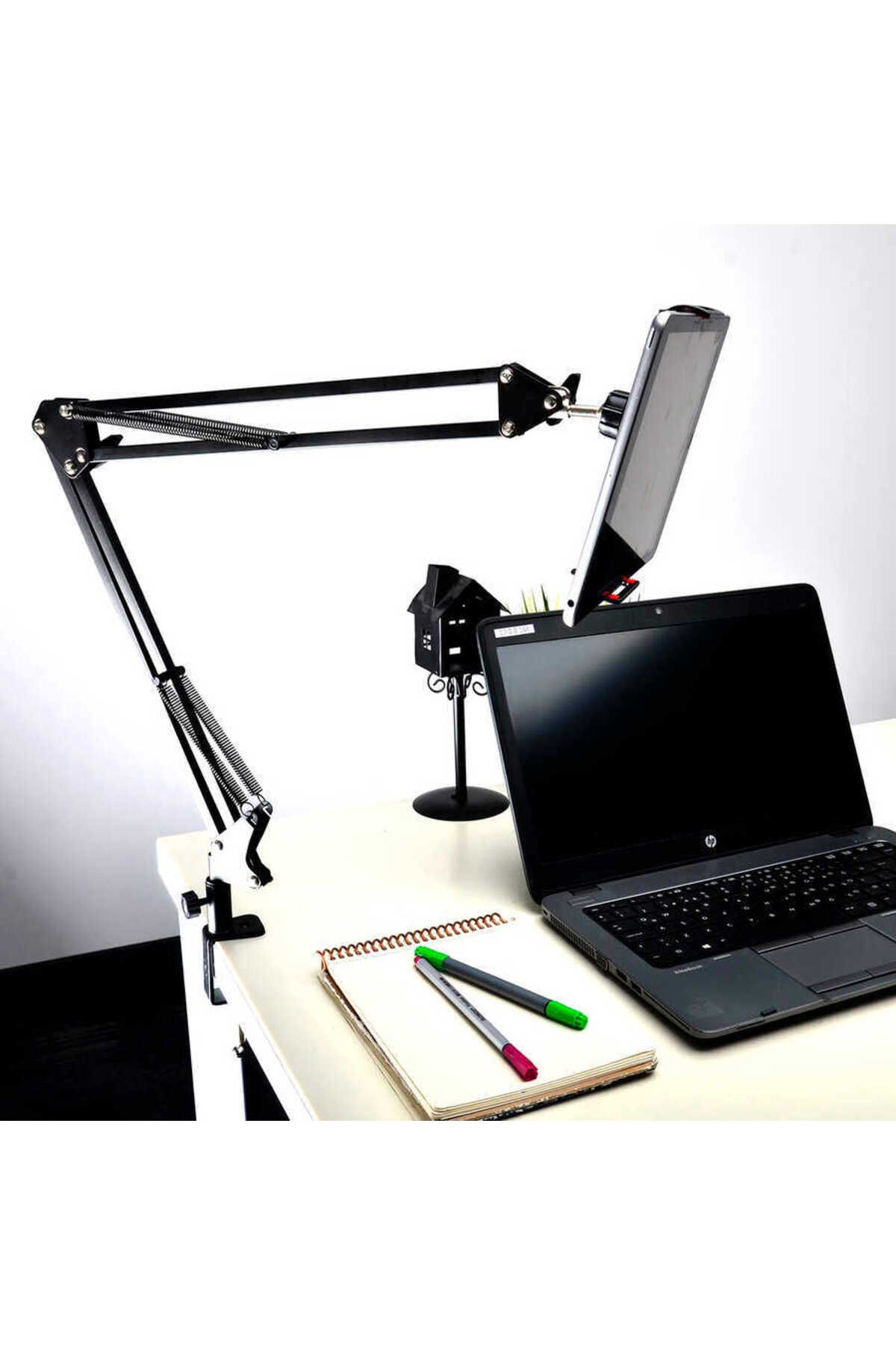 Canpay Masaüstü Telefon & Tablet Tutucu 360° Dönen Başlık, Çift Teleskopik Kol (73cm) Ayarlanabilir Kelepçe