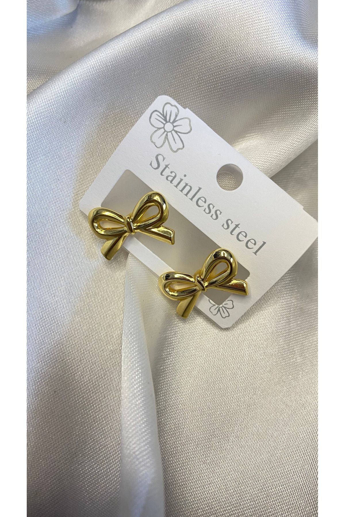 GLOWVİA AKSESUAR Kadın Gold Fiyonk Küpe 3cm