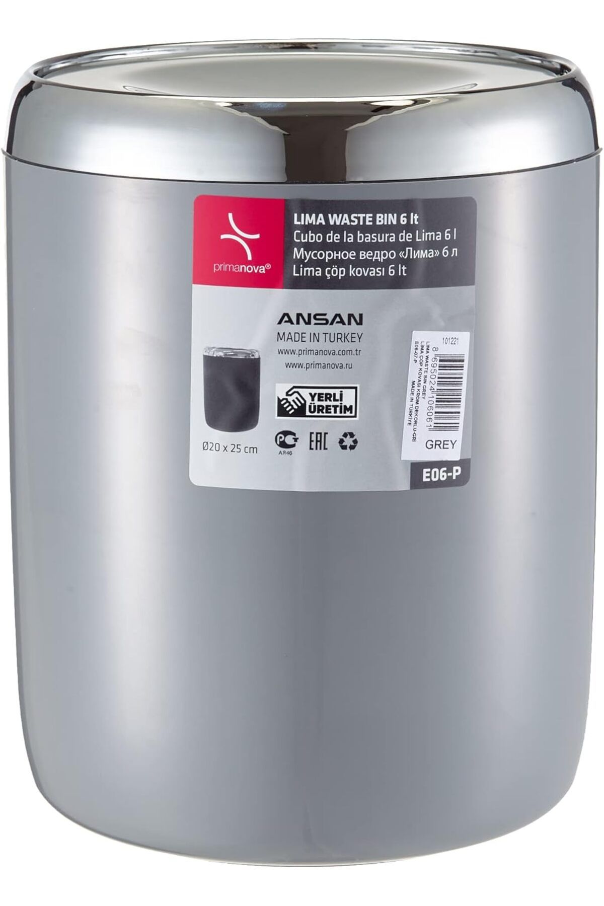 STOREMAX mrttnca M-E06-07-P Lima Çöp Kovası, Krom Dekorlu, Gri trndymrt 1087243