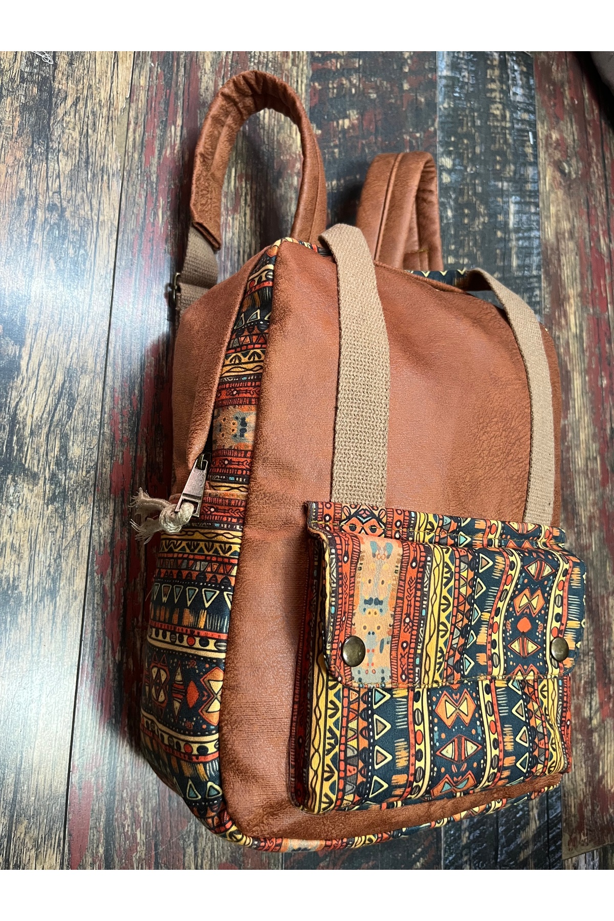 street&bagdnz Etnik Otantik Su Geçirmez Laptop Bölmeli Taşıma Kollu Sırt Çantası fotoğrafı 2 (önizleme)