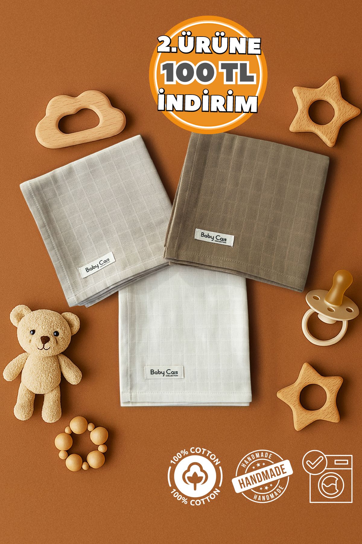 Baby Cais Collection Çok Amaçlı Müslin Örtü & Battaniye 3'lü Set %100 Pamuk Oeko-teks Sertifikalı