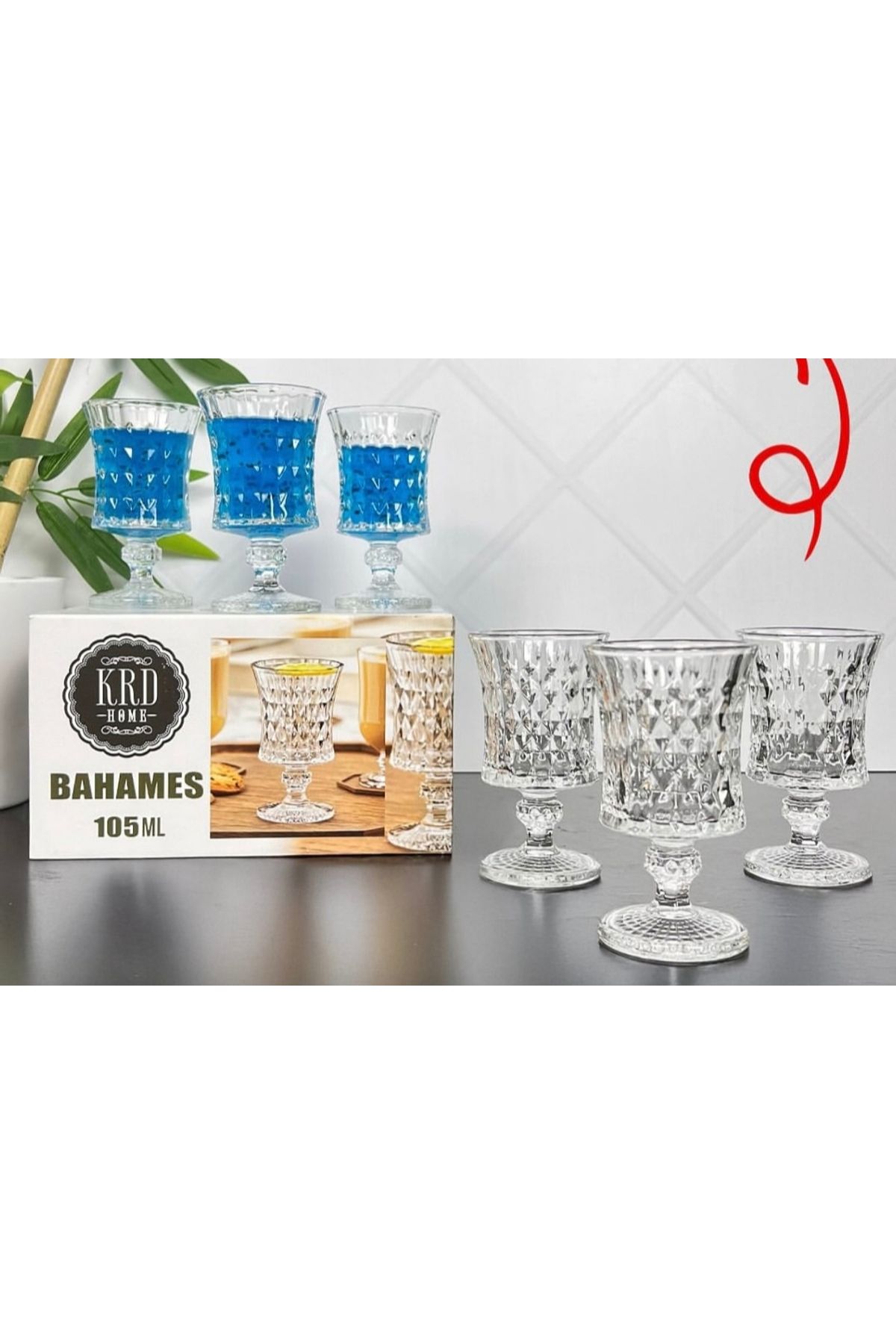 Home 6'lı Bahamas Kristal Ayaklı Kahve Yanı Su Bardağı 105 ml