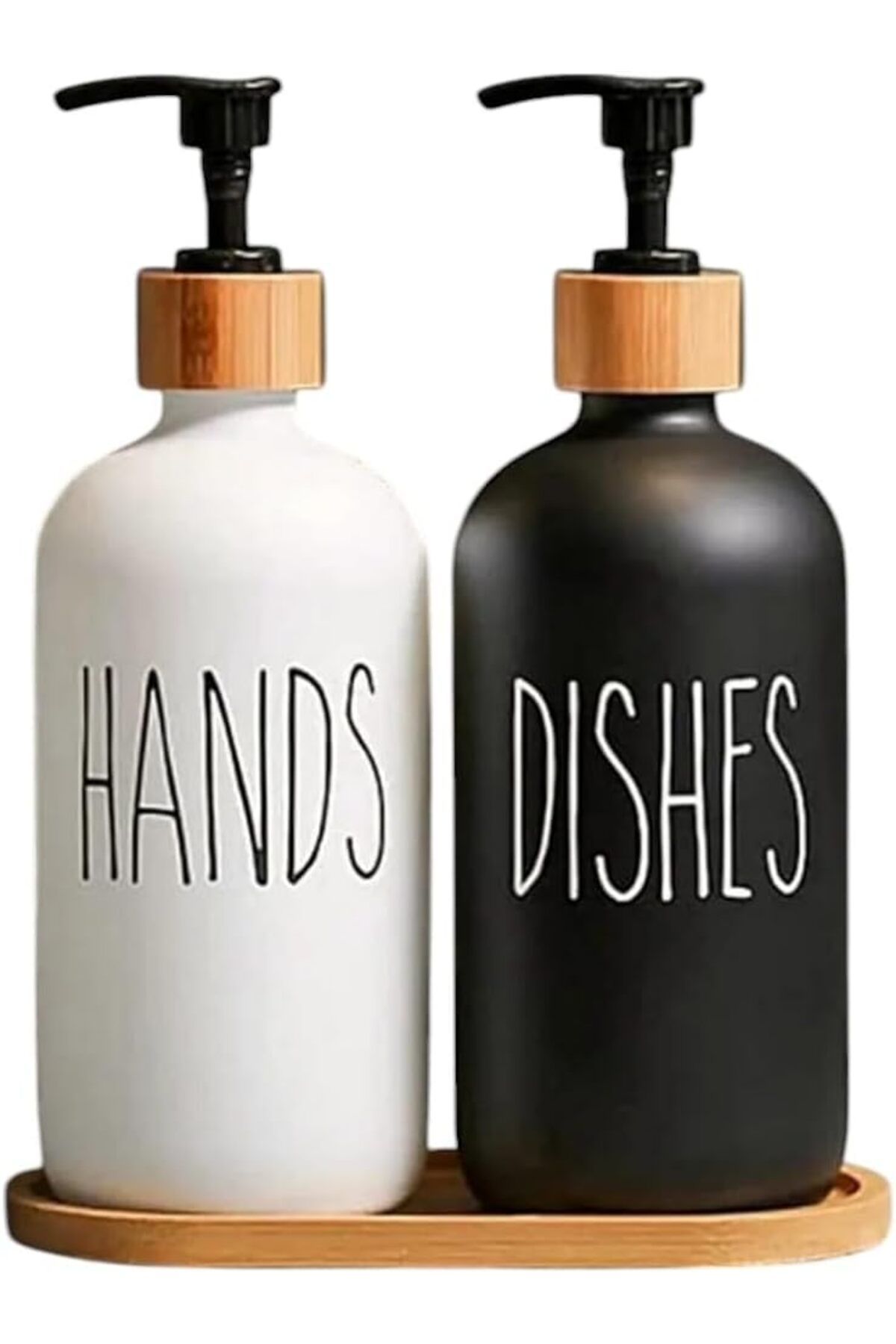 STOREMAX sellbuystore Hands Dishes Siyah Beyaz Dekoratif Mutfak Banyo Sıvı Cam Sabunluk Seti 500ml Bambu St