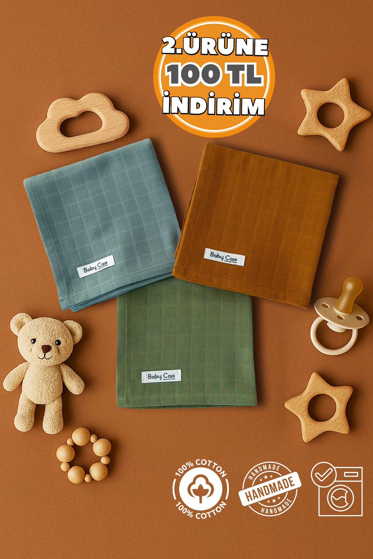 Baby Cais Collection Çok Amaçlı Müslin Örtü & Battaniye 3'lü Set %100 Pamuk Oeko-teks Sertifikalı