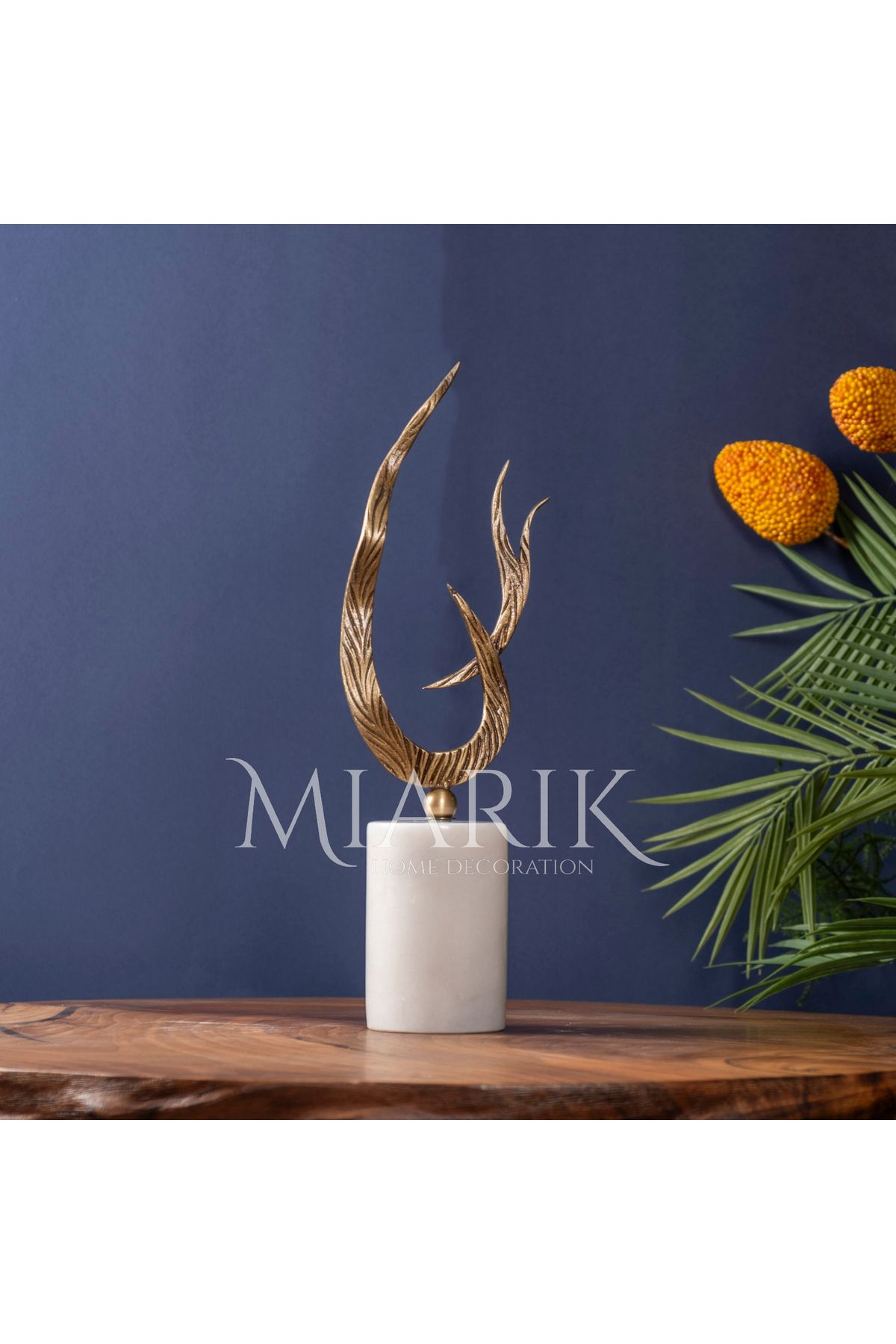 MIARIK DESIGN & DEKORASYON Dekoratif Mermer Kaideli Uzun Ateş Obje