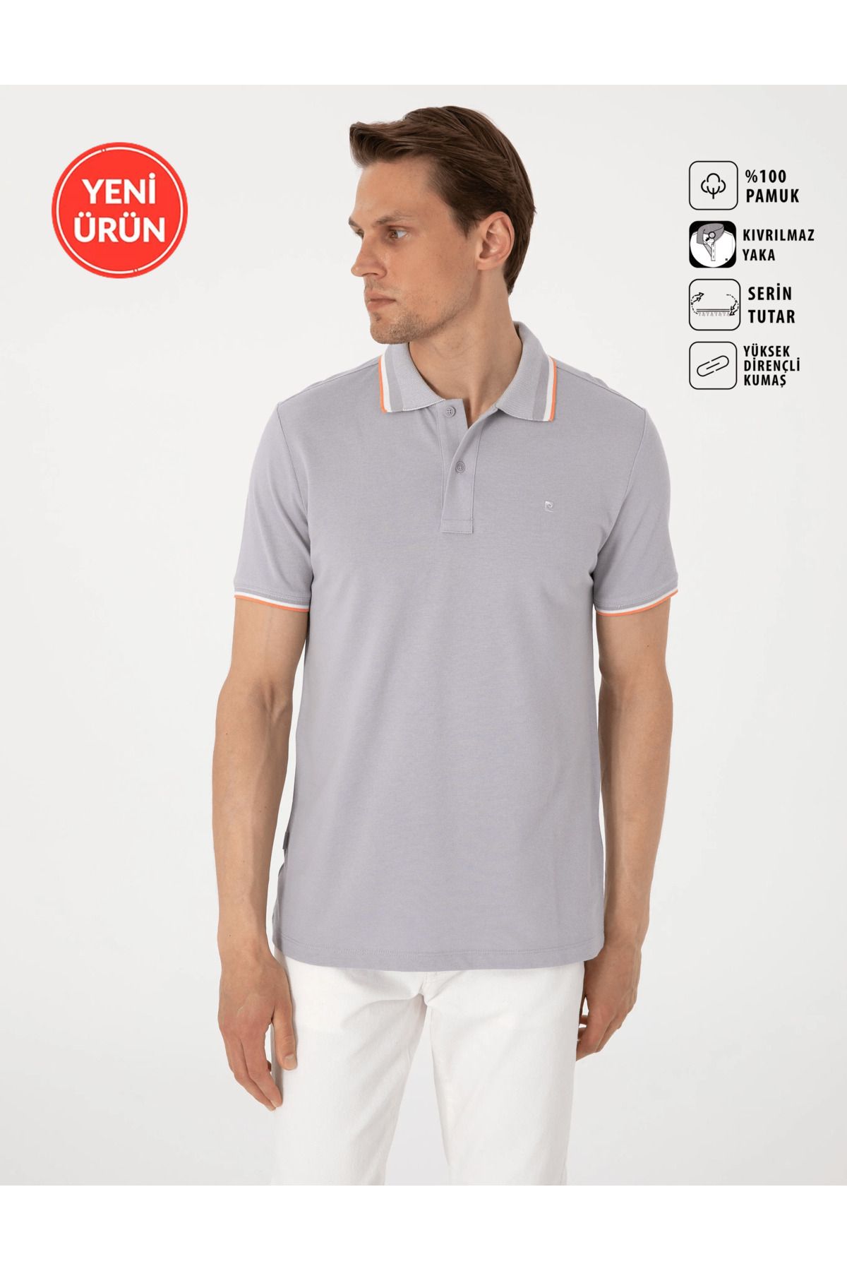 Pierre Cardin Açık Gri Slim Fit Polo Yaka T-Shirt