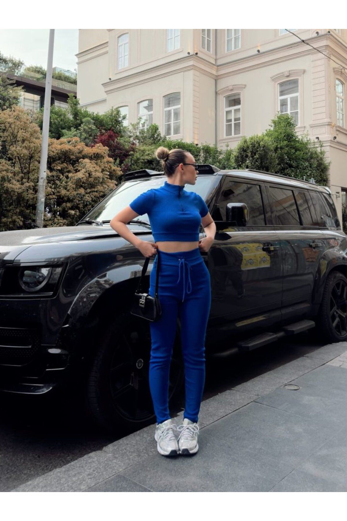 novafems Kadın Kaşkorse Kumaş Yakası Fermuar Detaylı Tayt Takım