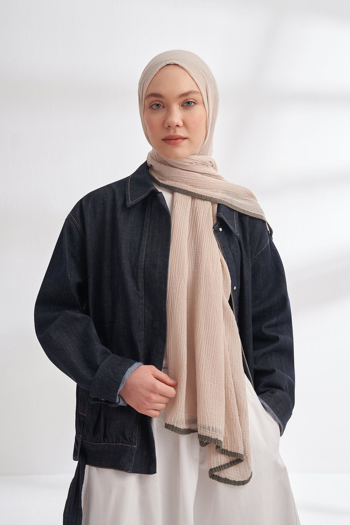 ARMANDA Biyeli Müslin Şal - Taş