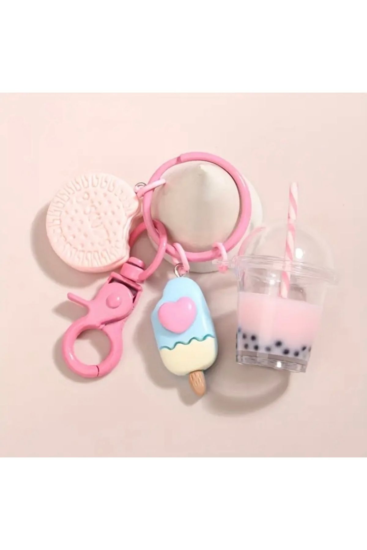Accessories Vanilla Avenue Sevimli Pembe Latte Donut Günlük Kadın Çanta Aksesuar Anahtarlık