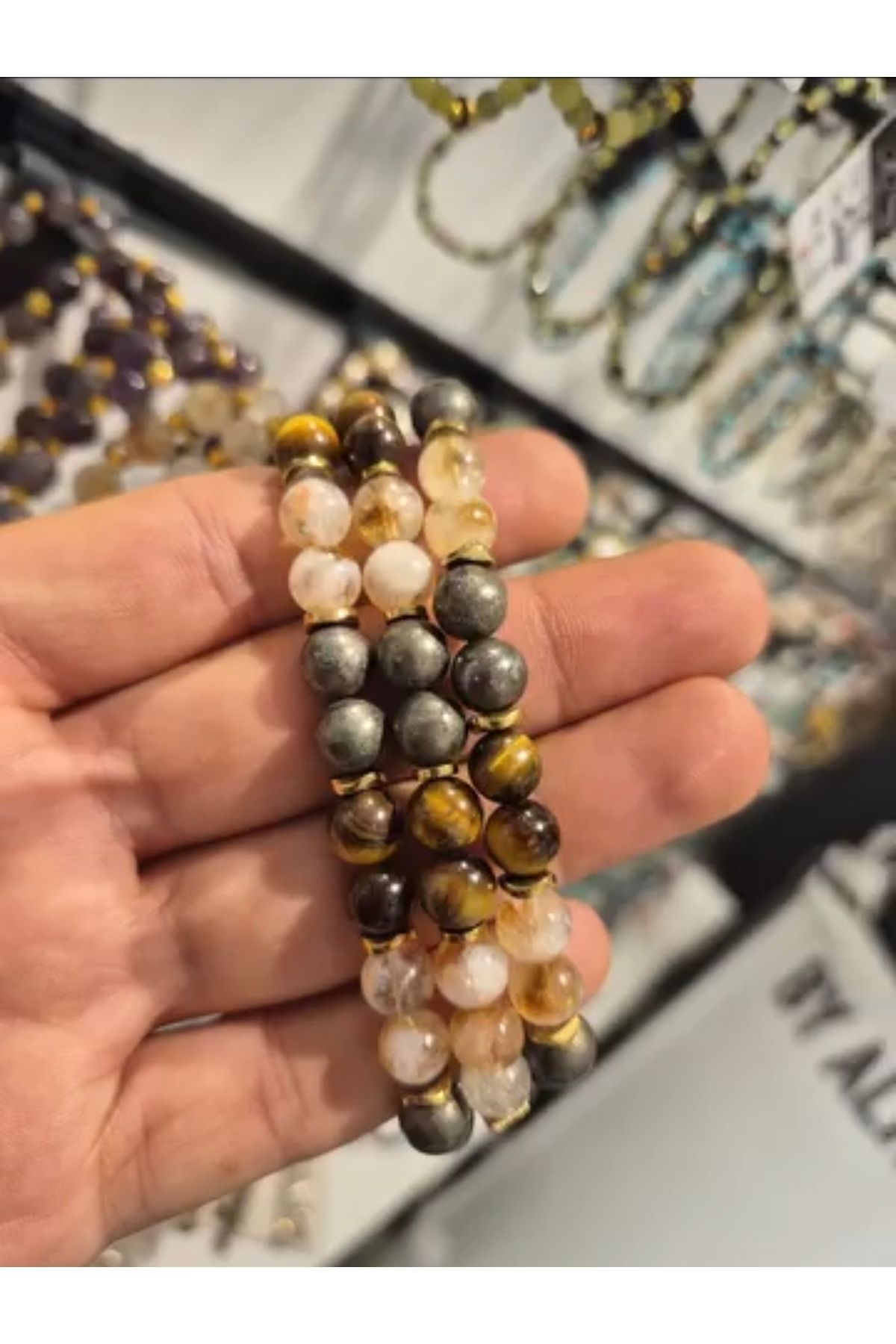 Altınsoy collection Özel Tasarım Sitrin,Pirit Ve Kaplan Gözü Doğal Taş Bileklik (Bereket Ve Enerji Taşı)