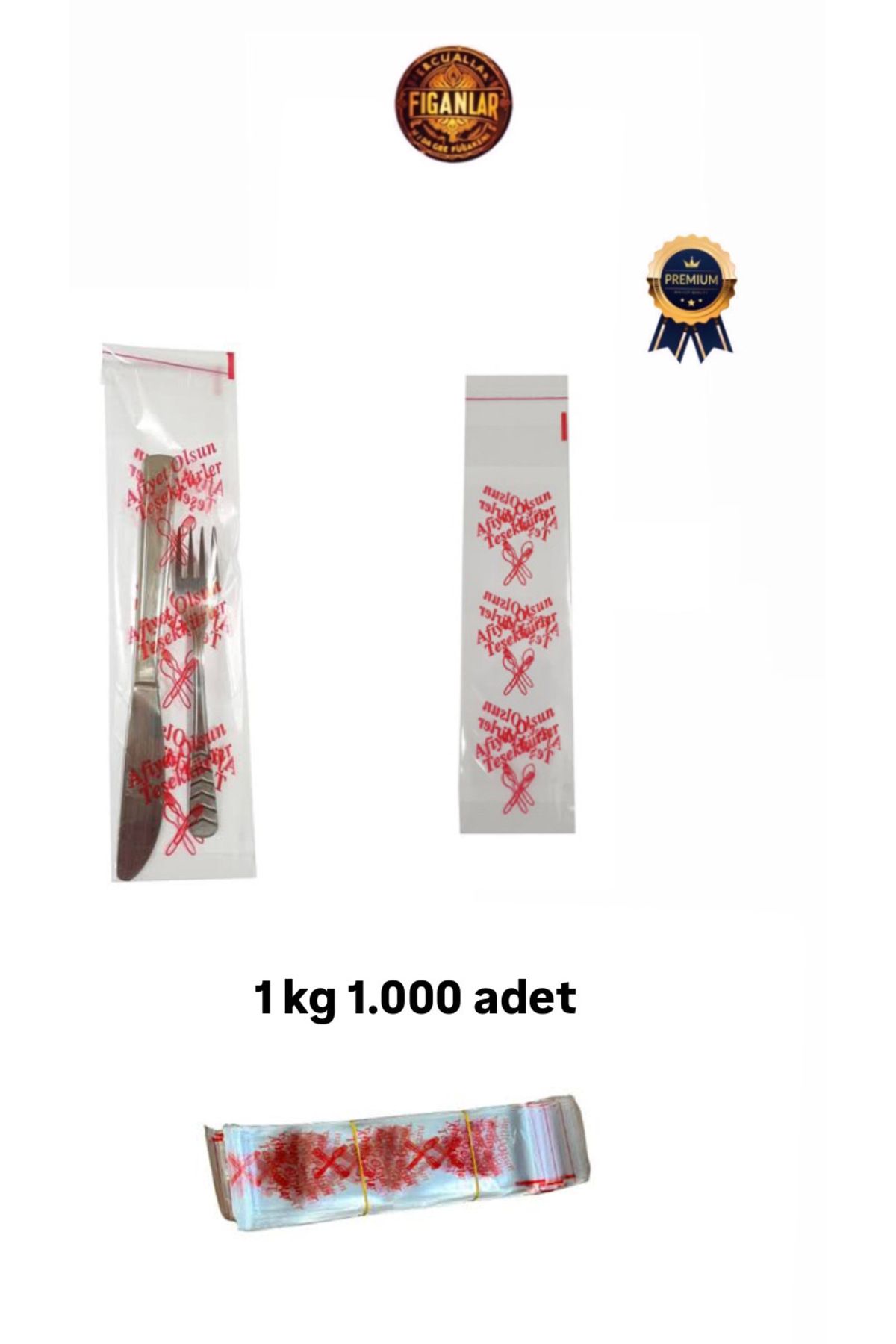 figanlar ambalaj Afiyet Olsun Yazılı Baskılı - Şeffaf -( 1.000 ' li ) 10 Kg Çatal Kaşık Poşeti - çatal kaşık kılıfı