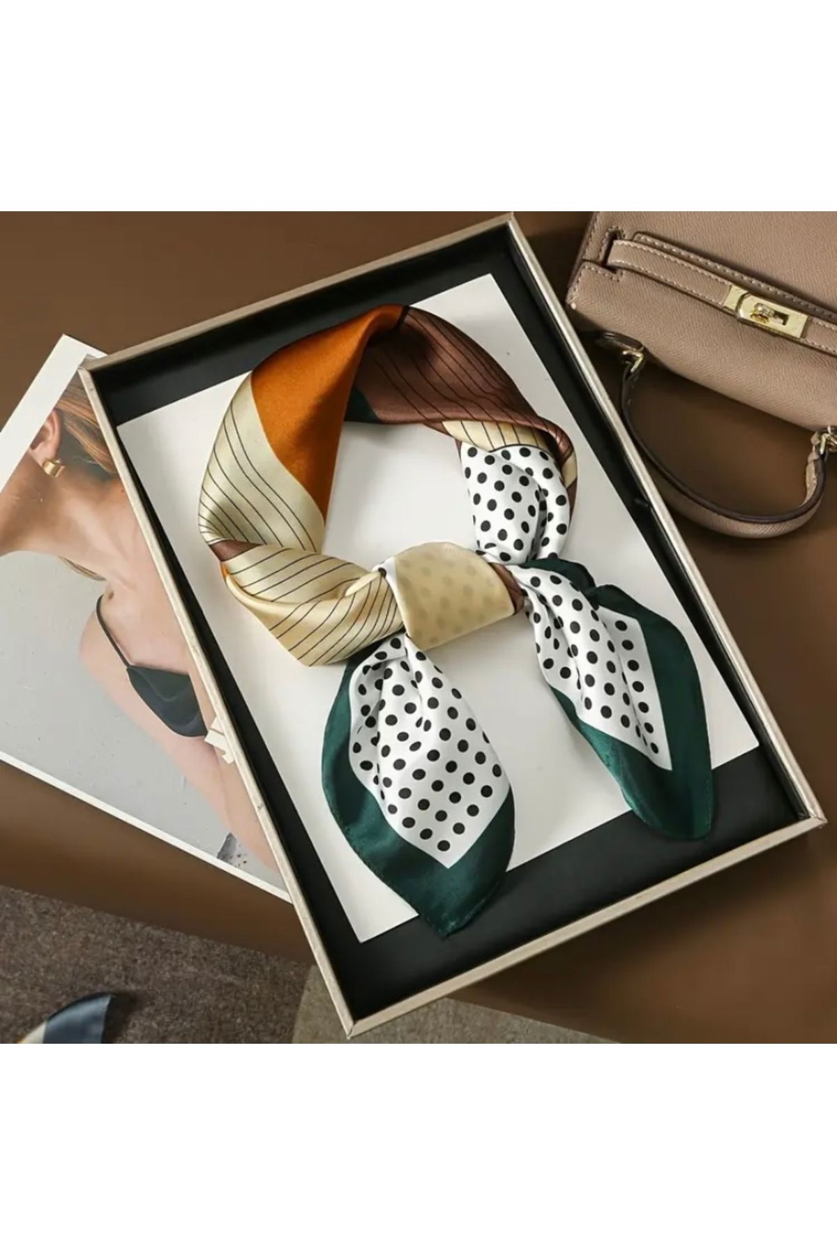 Accessories Vanilla Avenue Vintage Şık Boho Esintili Puantiyeli İpek Görünüm Şal Fular Kadın Aksesuar