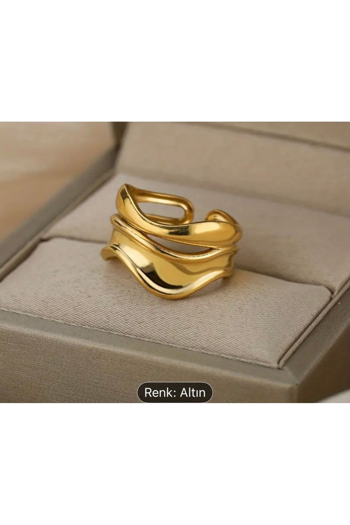NO BRAND Asimetrik altın renkli çelik yüzük