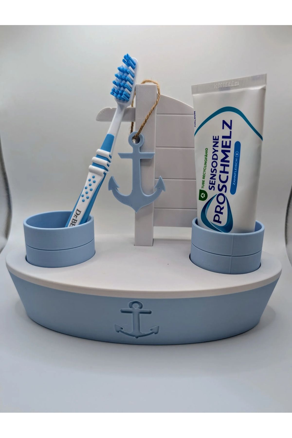 Ehlikeyif Deniz Temalı Diş Fırçalık & Diş Macunu Organizeri – Banyo Düzenleyici Set