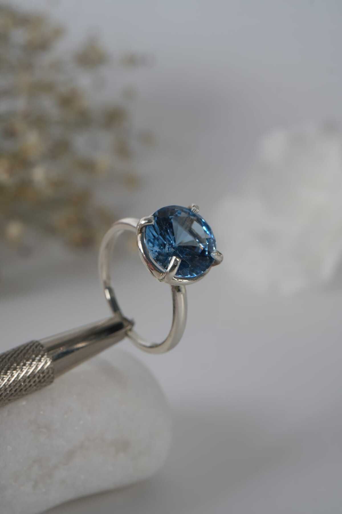 Aksesuaring Blue Topaz Taşlı Gümüş Yüzük