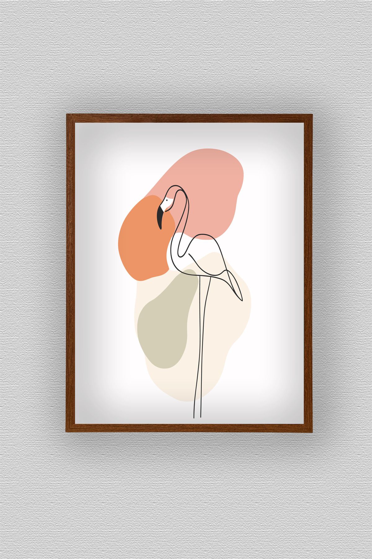 WoodyArts Soyut Flamingo -Koyu Ahşap Desenli Çerçeve