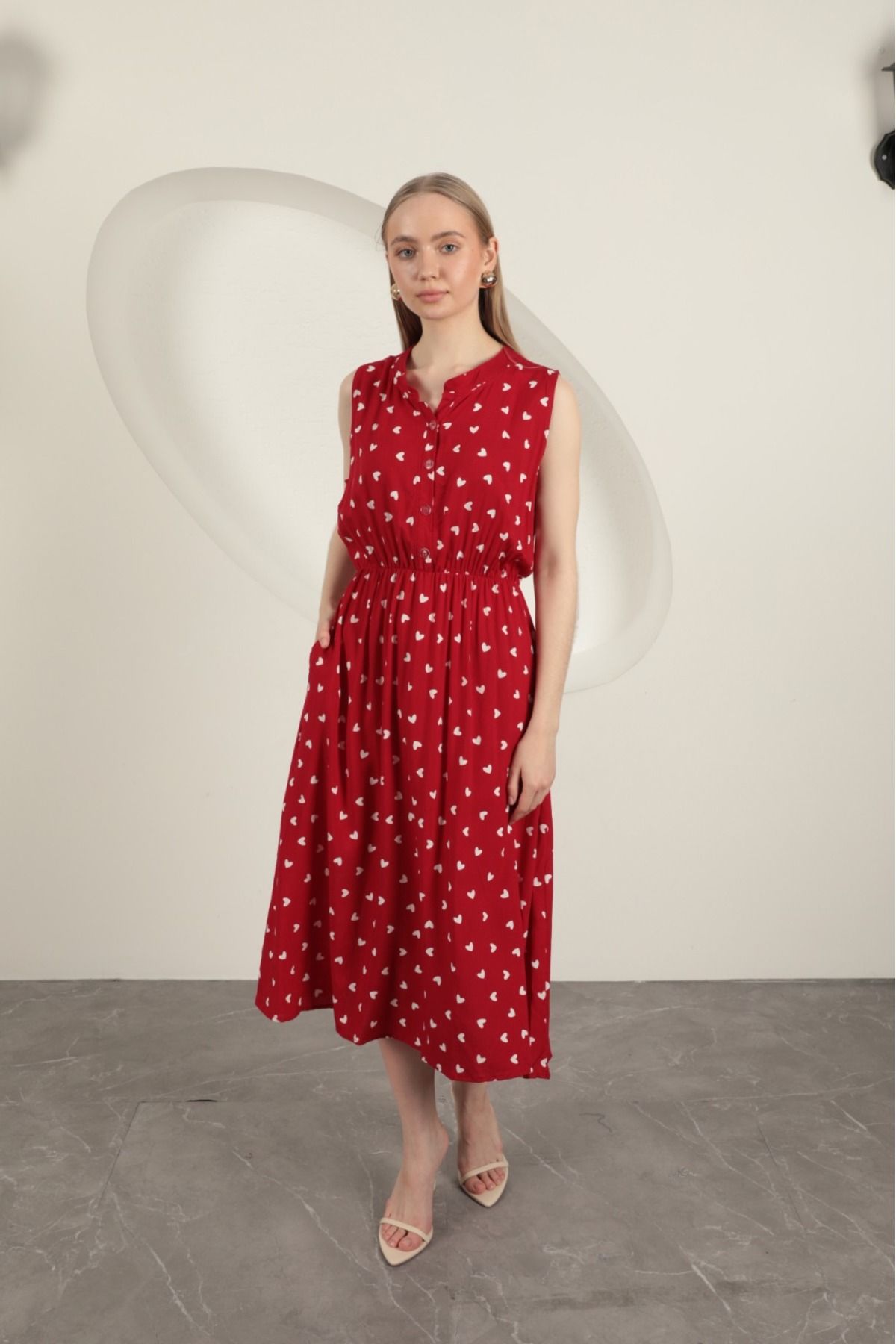 MODA ModaPerla Vikon kumaş kalp desenli elbise