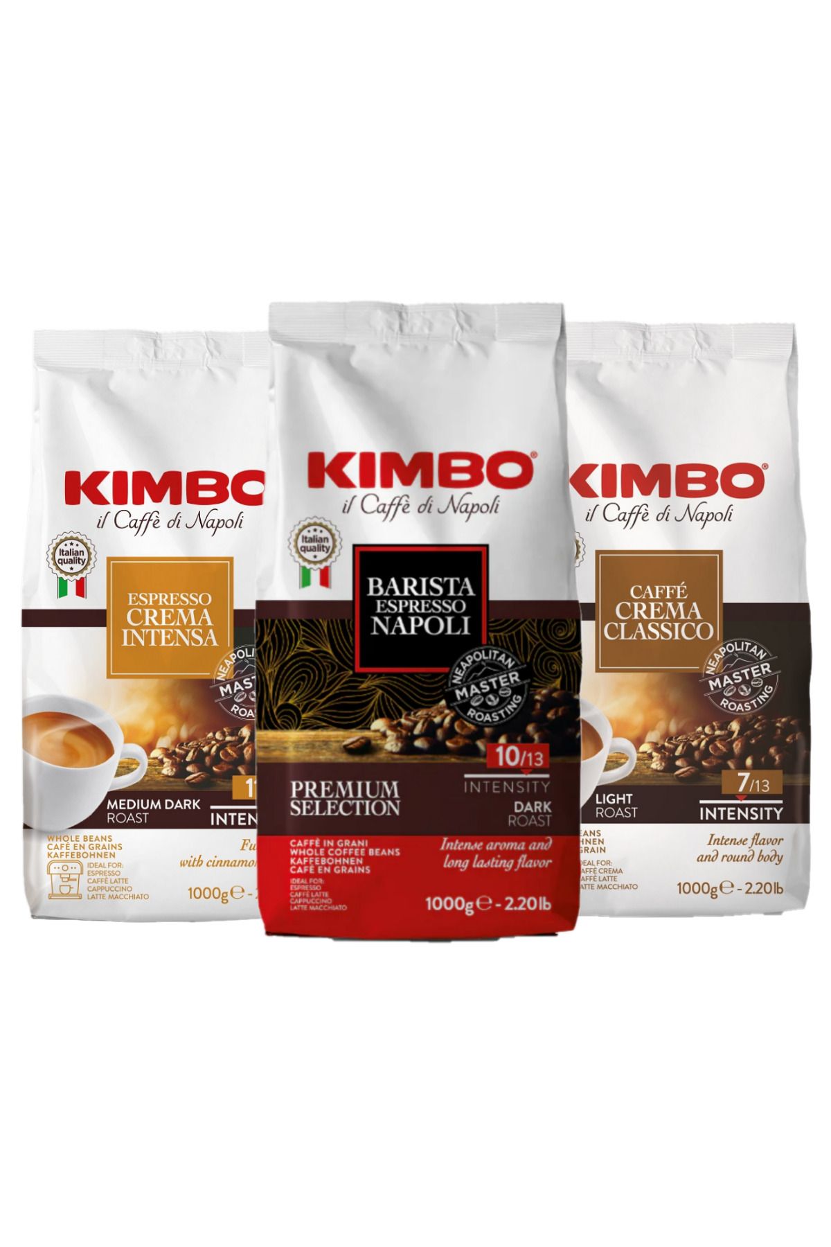 Kimbo Crema Intensa + Napoli + Caffe Crema Classico Çekirdek Kahve (1000 gr) (3'lü Set)