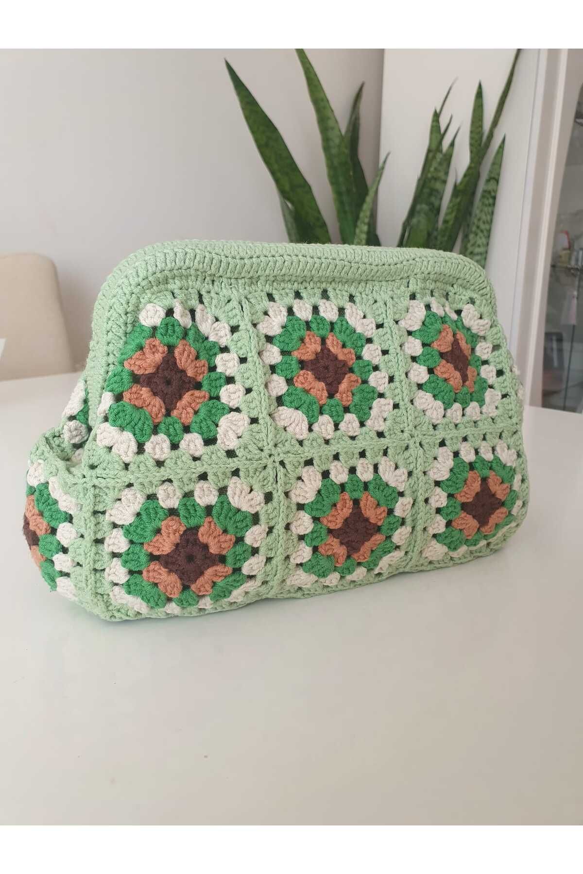 NEXT LİFE STORE El Örgüsü Renkli Motifli 22 Cm Burslu Çanta
