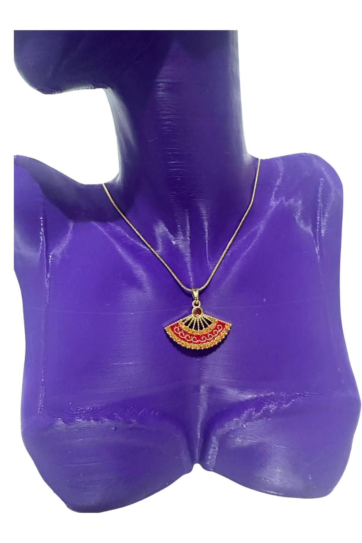 Papet Butik Kırmızı Yelpaze Figürlü Çelik Kolye
