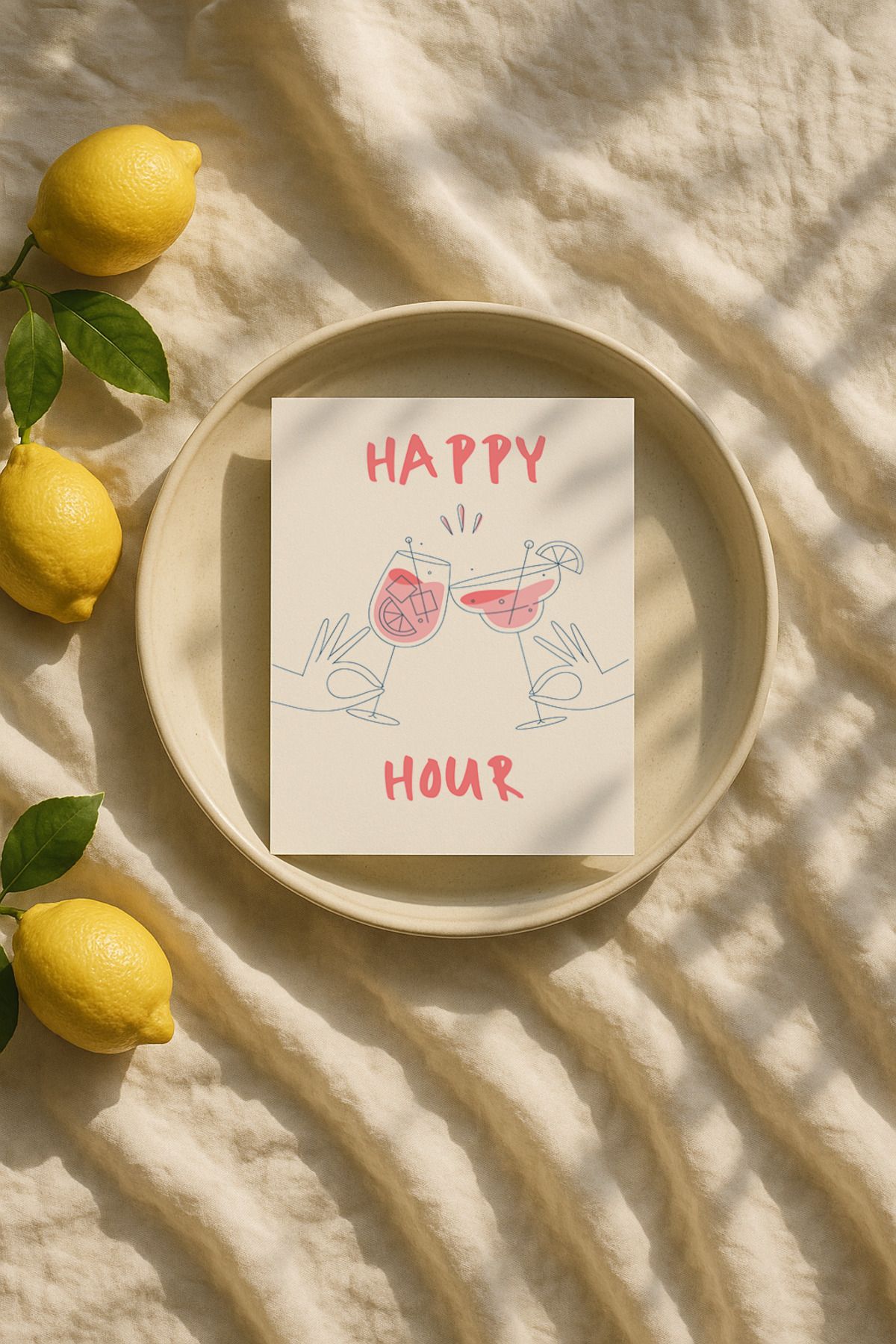 DES VU PRINT Happy Hour Posteri, Kokteyl Mutfak Temalı Çerçevesiz Poster