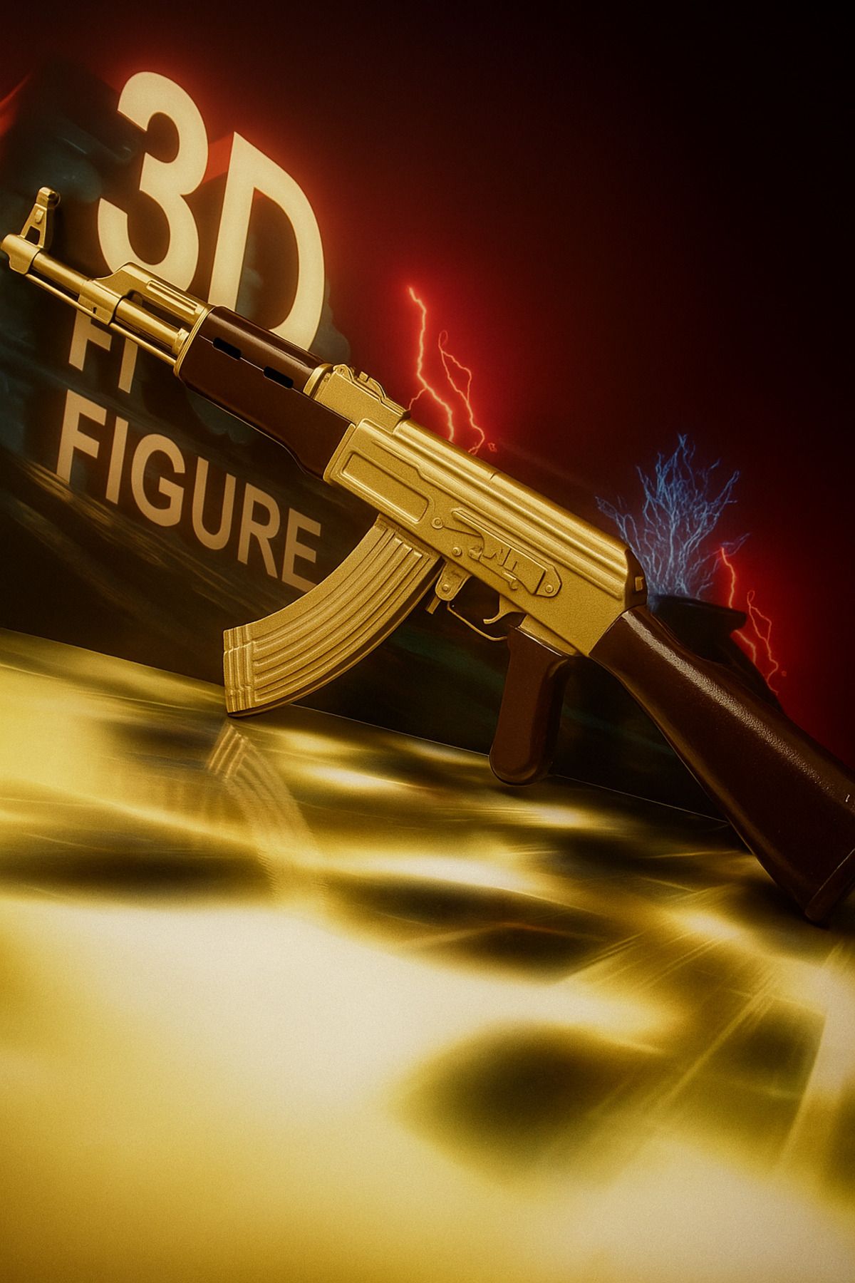 ValoriaConcept GOLD AK-47 Uzun Dipçikli Dekoratif 3D Tasarım Modeli - Özel Üretim Koleksiyon Parçası