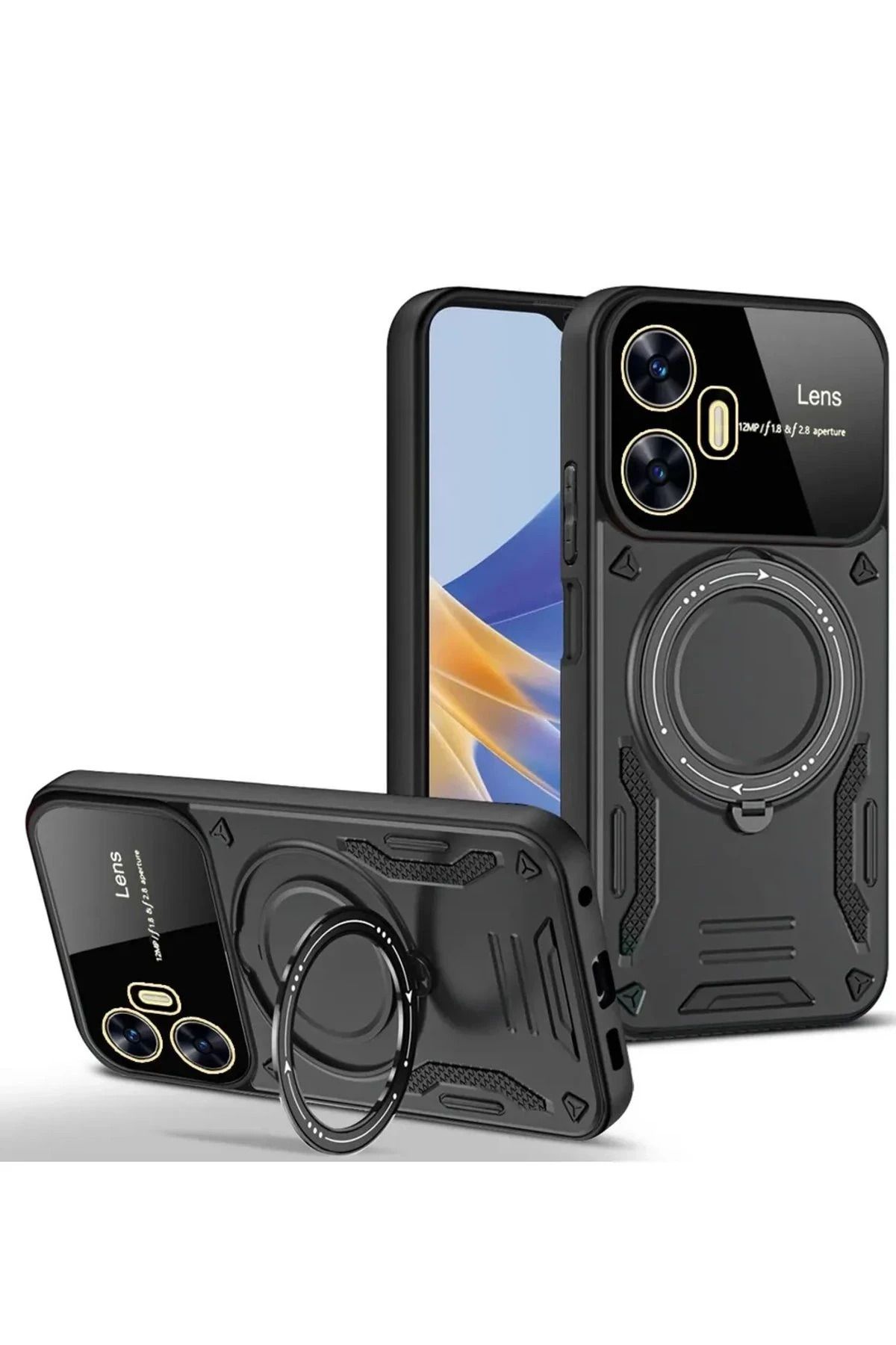 CepteToptan Realme C55 Kılıf Joy Lens Standlı Kapak - Siyah