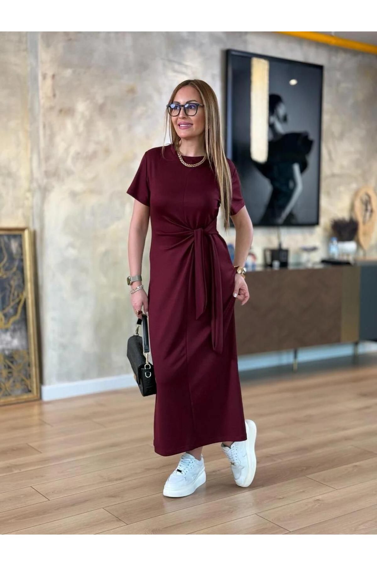 Red Daisy YANDAN BAĞLAMALI VİSKON ELBİSE