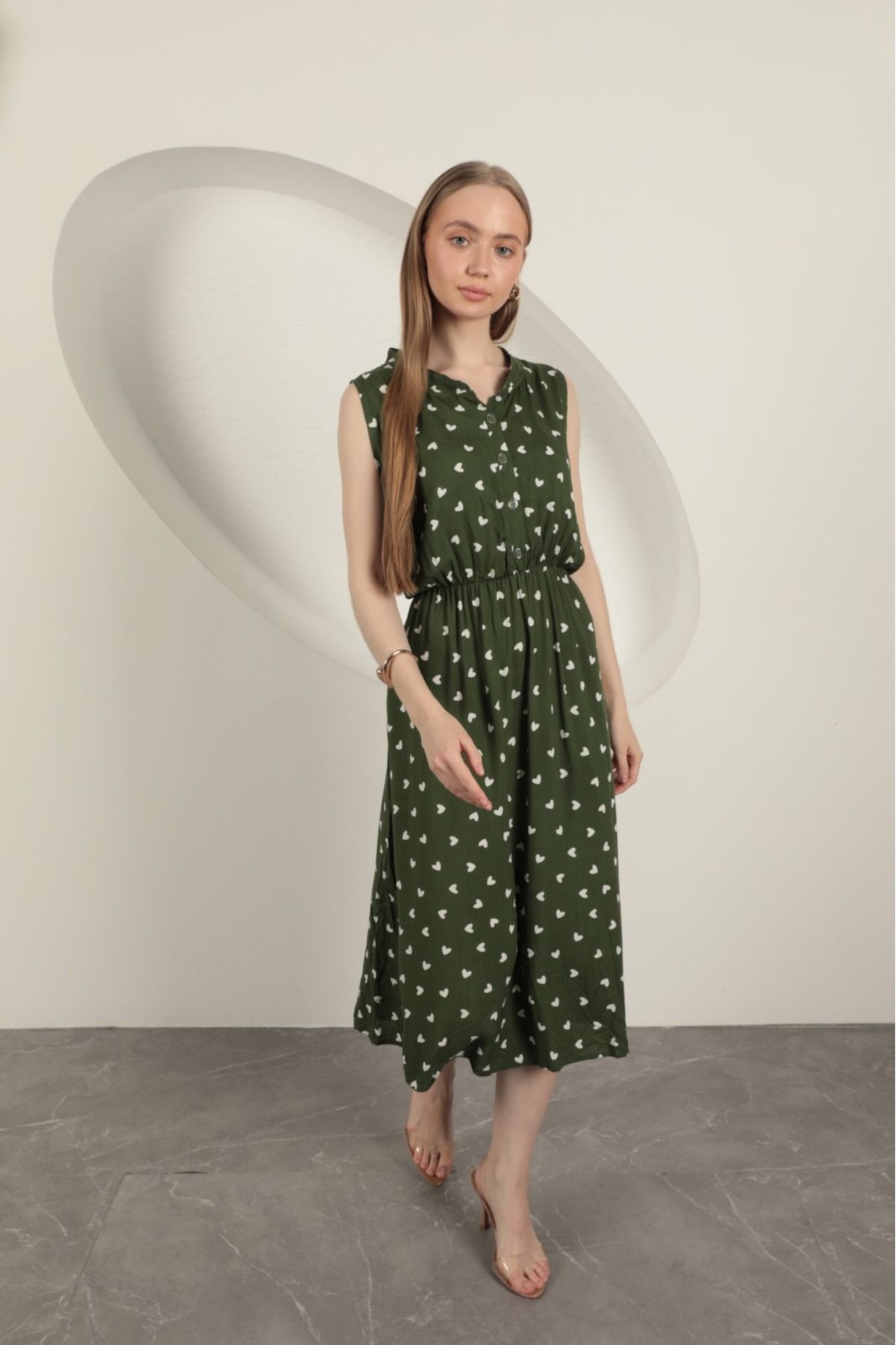 MODA ModaPerla Viskon kumaş kalp desenli elbise