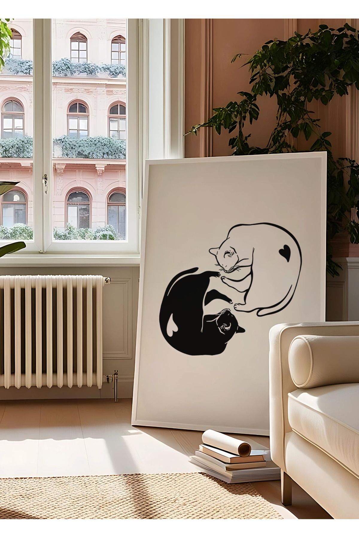 DES VU PRINT Ying Yang Posteri, Kedi Temalı Ying Yang Çerçevesiz Poster