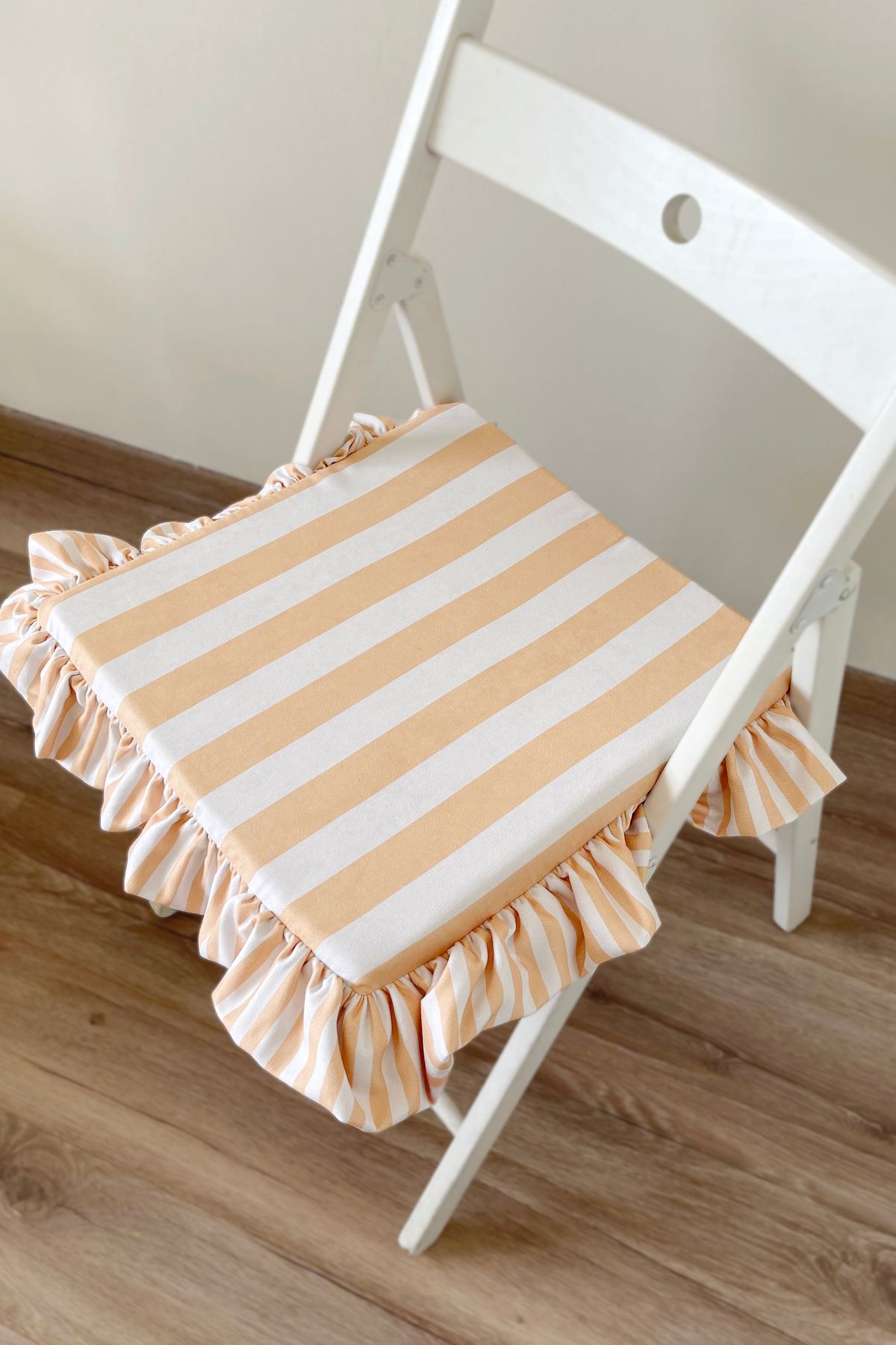 RİTMOHOME Somon Çizgili Fırfırlı Marin, Vintage, Deniz, Yaz, Iskandinav, Bohem 40x40 Sandalye Minderi
