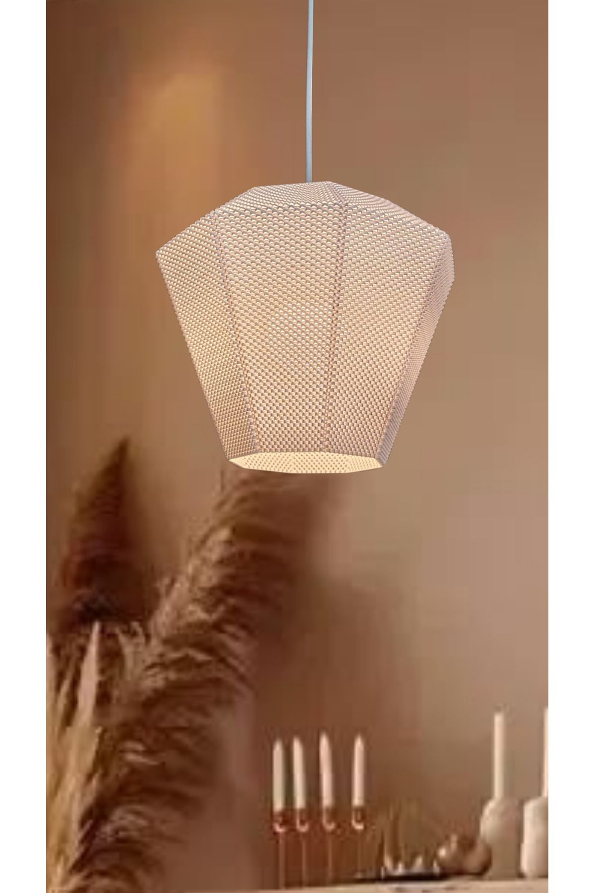 decory Gisa Beyaz Mesh dokulu avize, Pinterest Tarzı Özel Tasarım Tekli Sarkıt Avize (Bioplastik) E27