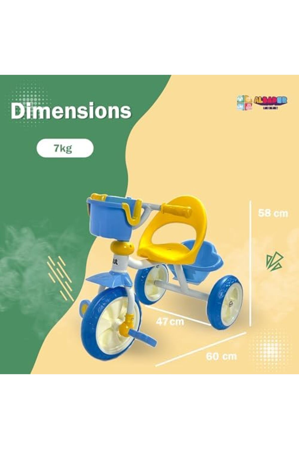 ALBADER-Tricycle For Kids, Three Wheel Bike With Double Baskets, Kids Balance Bicycle For Toddlers 2