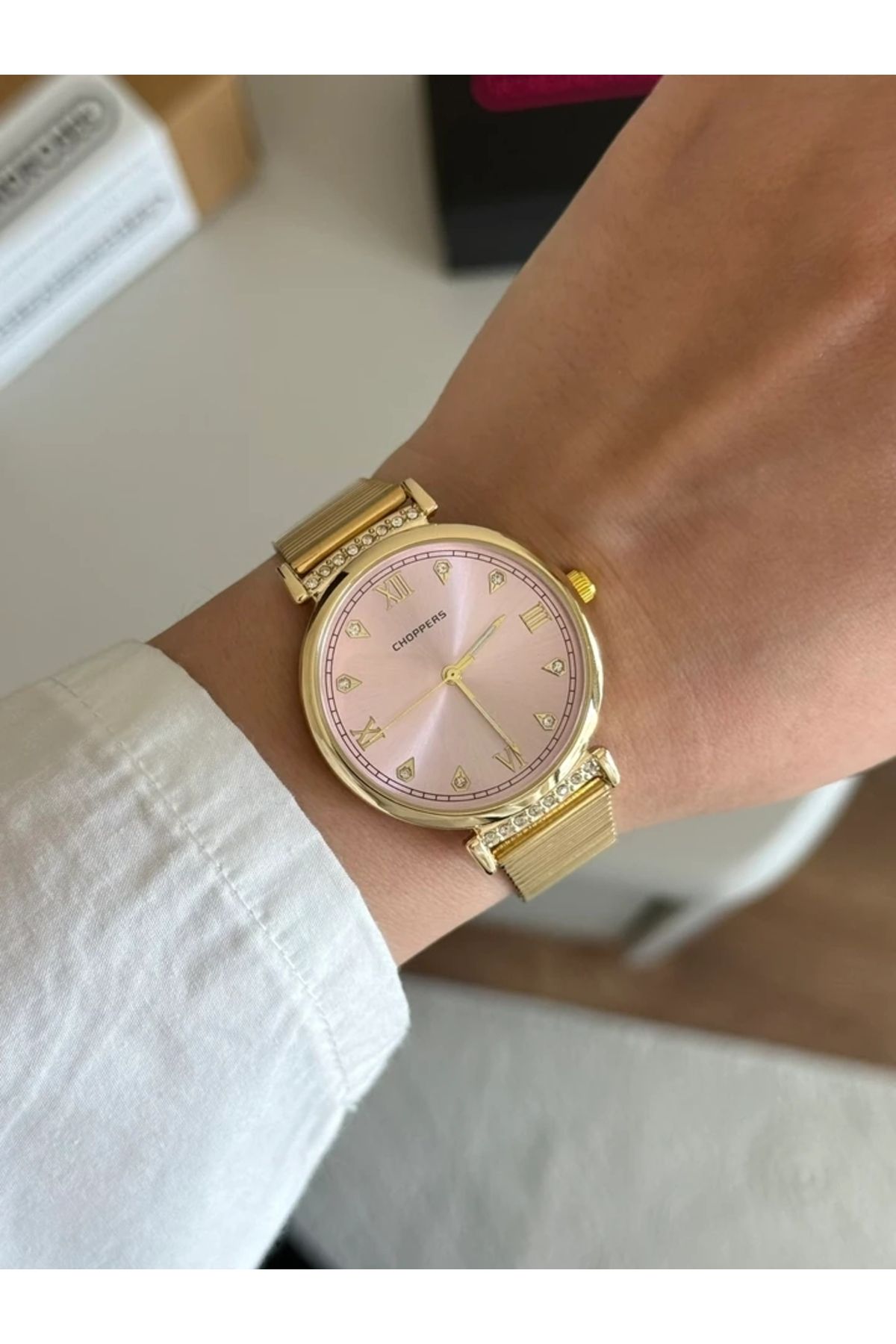 RoseandRoses Myros Blok Kordon Yuvarlak Kasa Kadın Kol Saati Gold (Pembe Kadran)