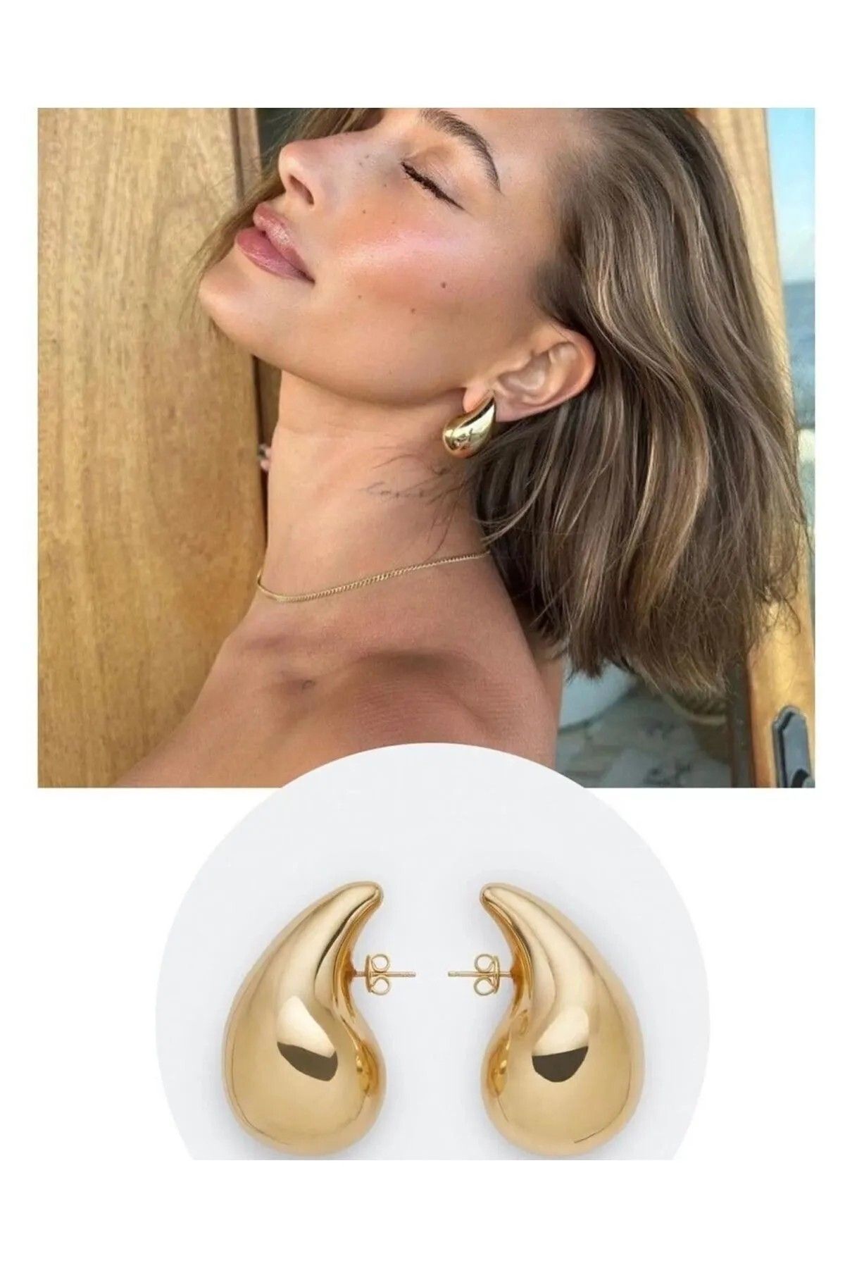 Perry Accesories yalı çapkını pelo küpesi gold renk 3 çizgili küpe altın kaplama gold küpe kadın küpe