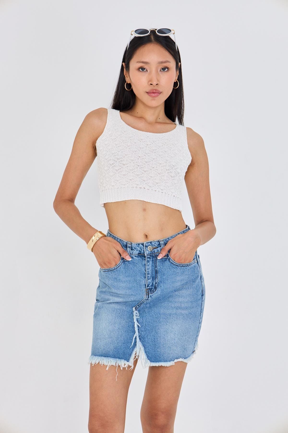 TIFFANY&TOMATO Yırtmaçlı Mini Denim Etek