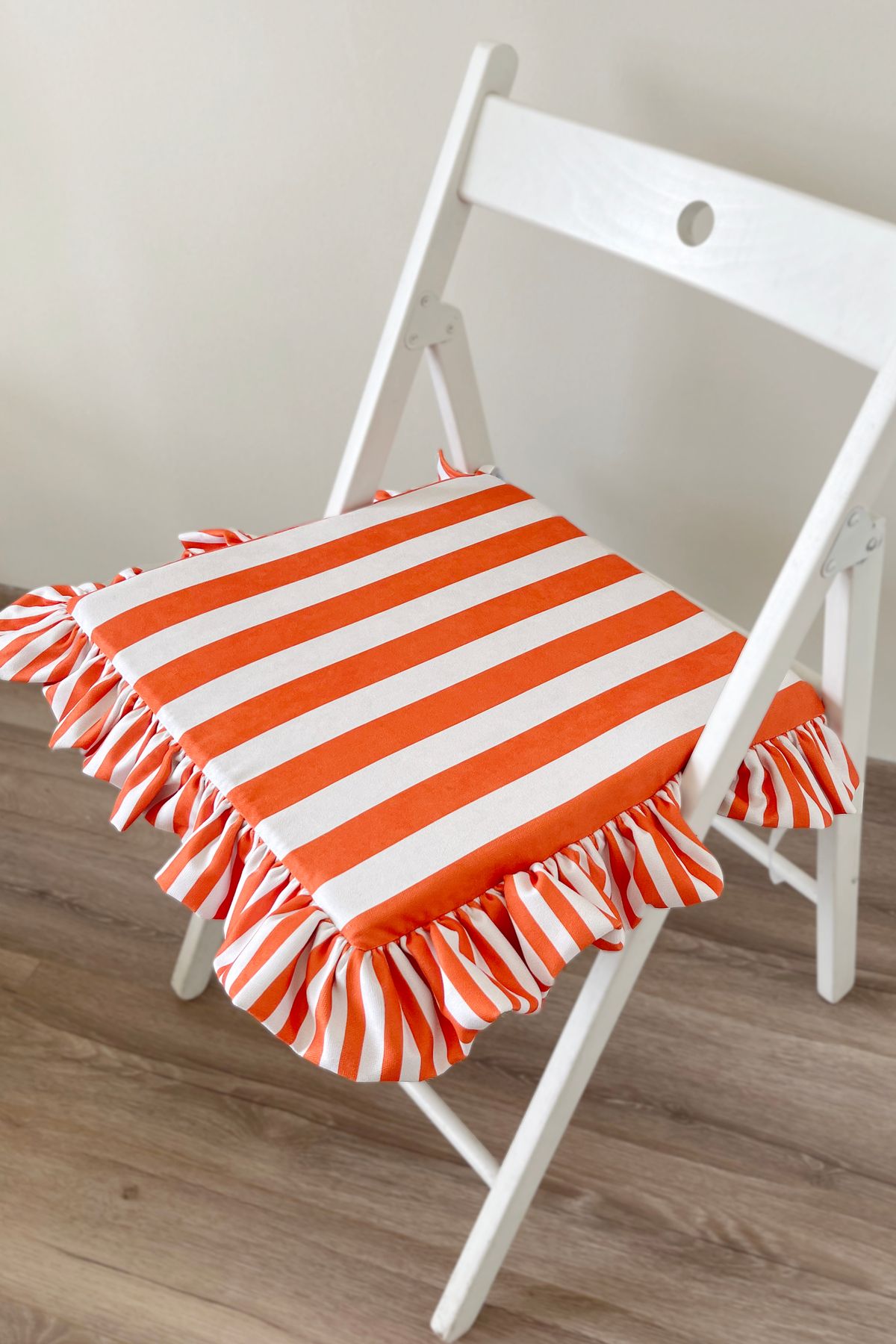 RİTMOHOME Turuncu Krem Çizgili Fırfırlı Marin, Vintage, Yaz, Iskandinav, Bohem 40x40 Sandalye Minderi