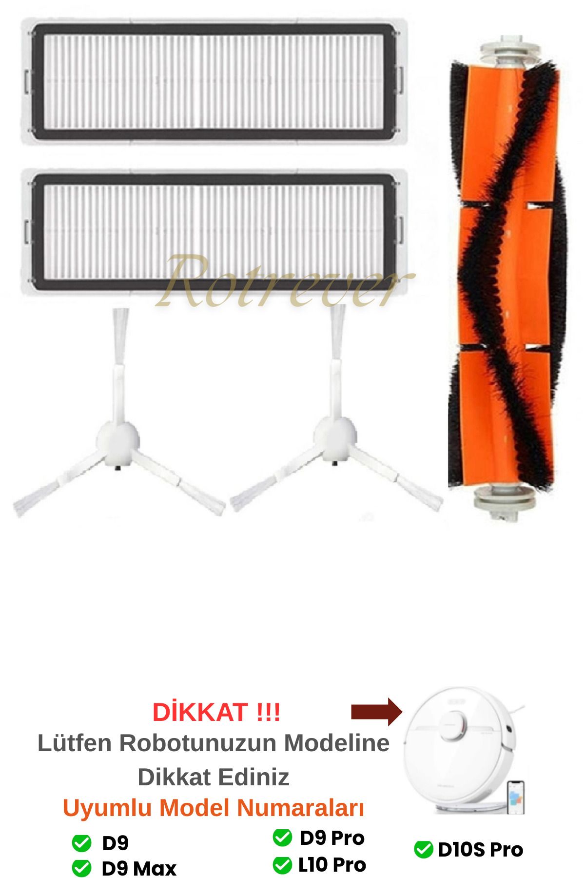 RotRever Dreame Bot L10 Pro (L10S PRO DEĞİL) Uyumlu Hepa Filtre,Fırça Yedek Parça Seti-5 Parça