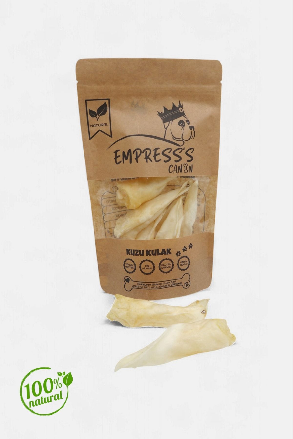 EMPRESS'S CANIN Kuzu Kulak Çiğnemelik Köpek Ödül Maması, %100 Doğal/Glutensiz 100gr