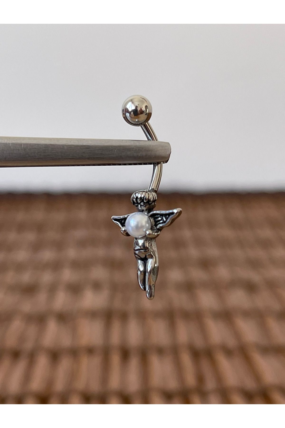 Rupen Kraft 316 L Cerrahi Çelik Anti Alerjik 10 mm İncili Melek Model Göbek Piercingi Melek Model Piercing