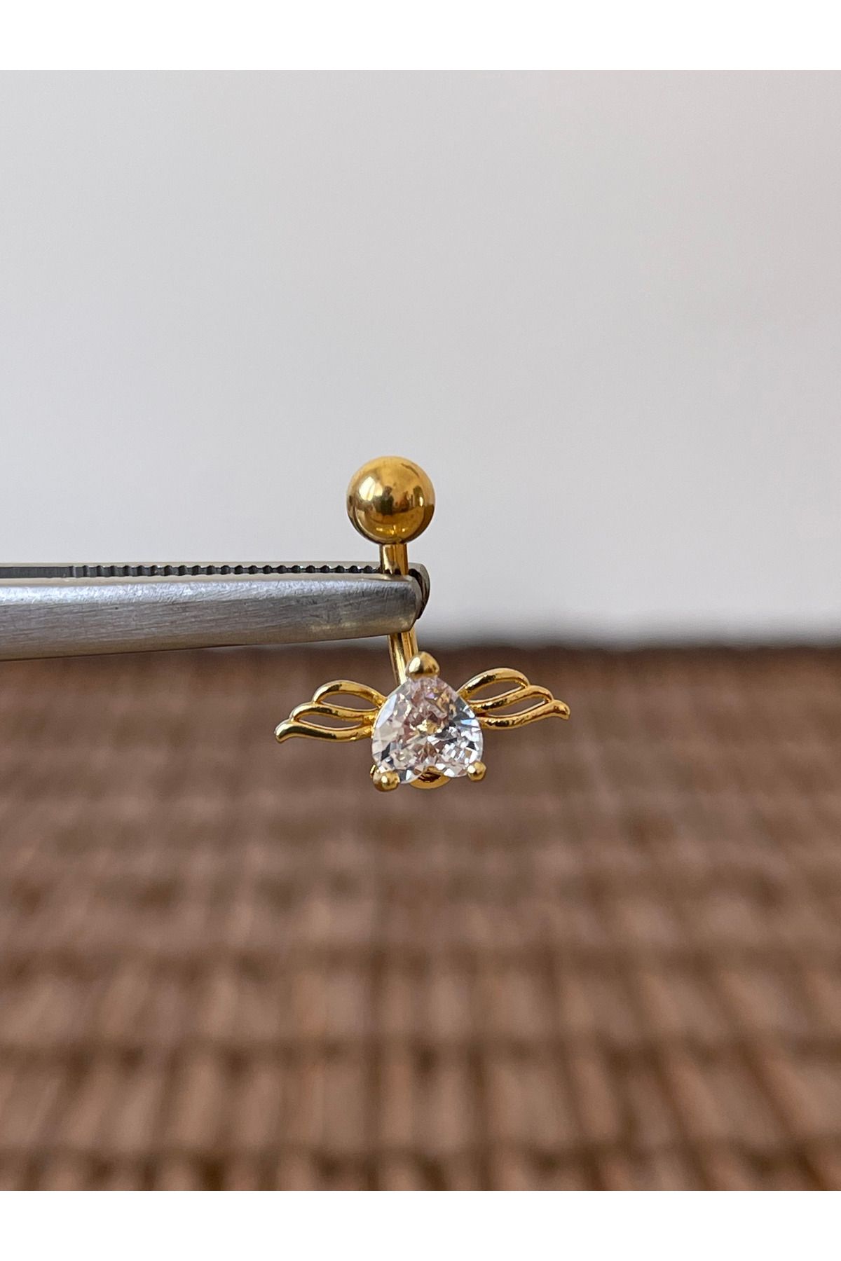 Rupen Kraft 316 L Cerrahi Çelik Anti Alerjik 10 mm Zirkon Taşlı Melek Kanadı Göbek Piercingi