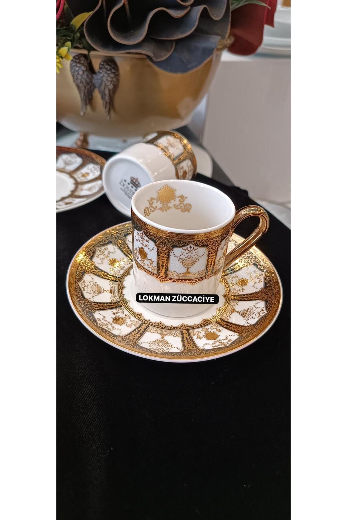 LOKMAN ZÜCCACİYE BOVARİA GERMANY HAND MADE 24K FIRÇA ALTIN EL İŞLEME KAHVE FİNCAN TAKIMI 90 ML (MODEL 1)